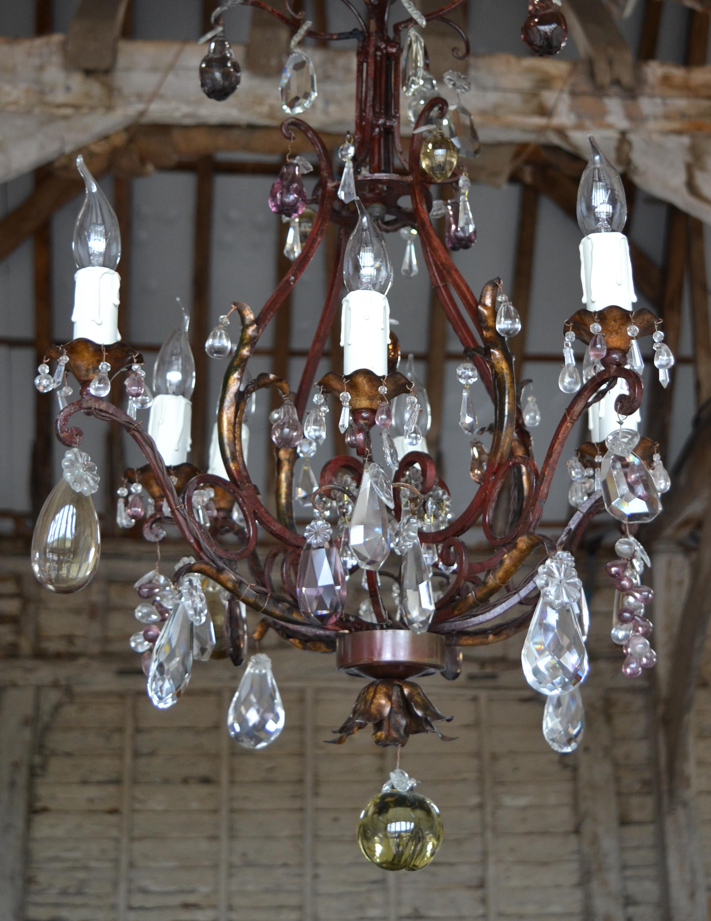 19th Century pair of French Cast Iron framed 8 light chandeliers  In Good Condition For Sale In Southall, GB