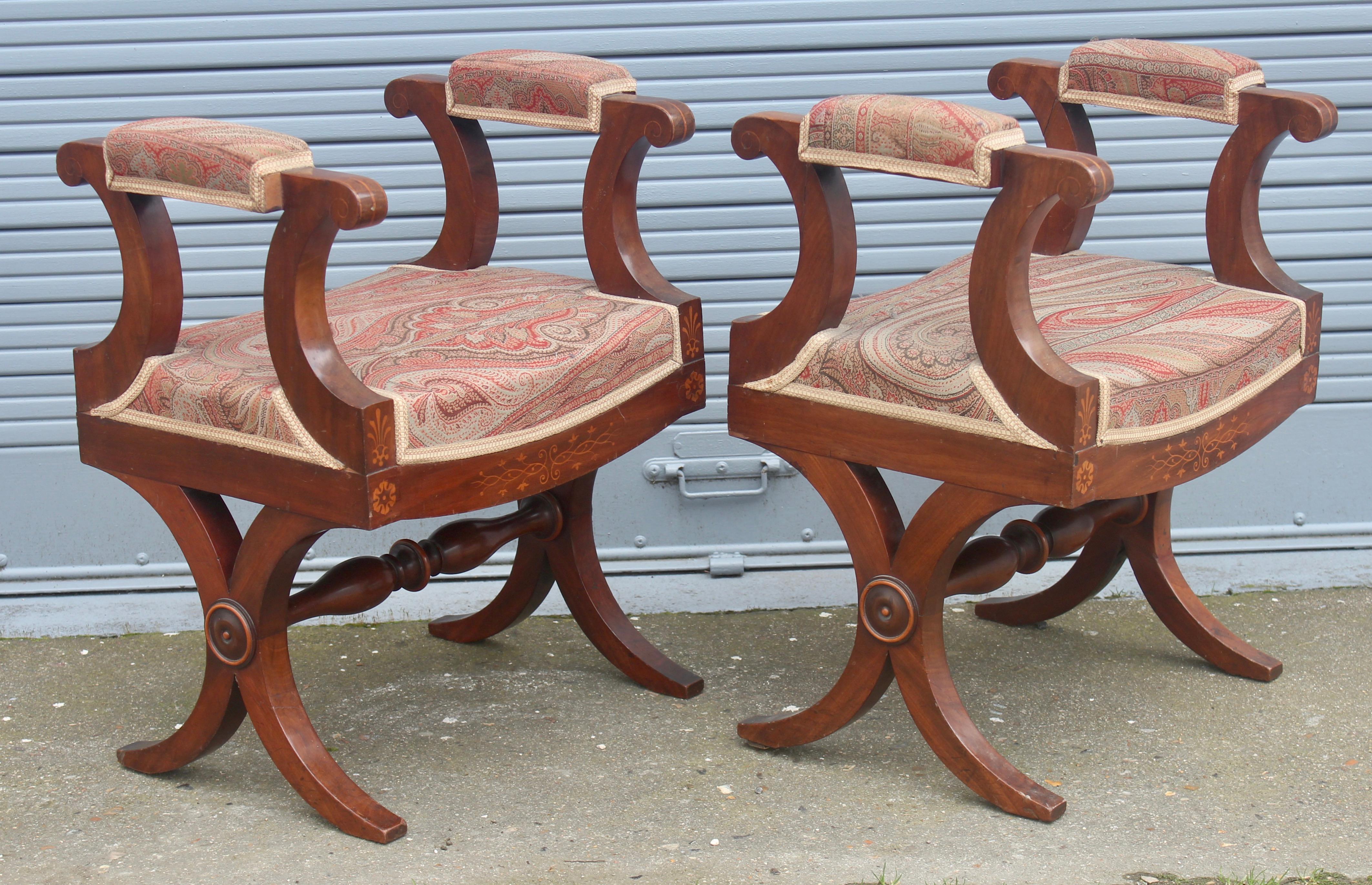 Carved 19th Century Pair of French Charles X Stools