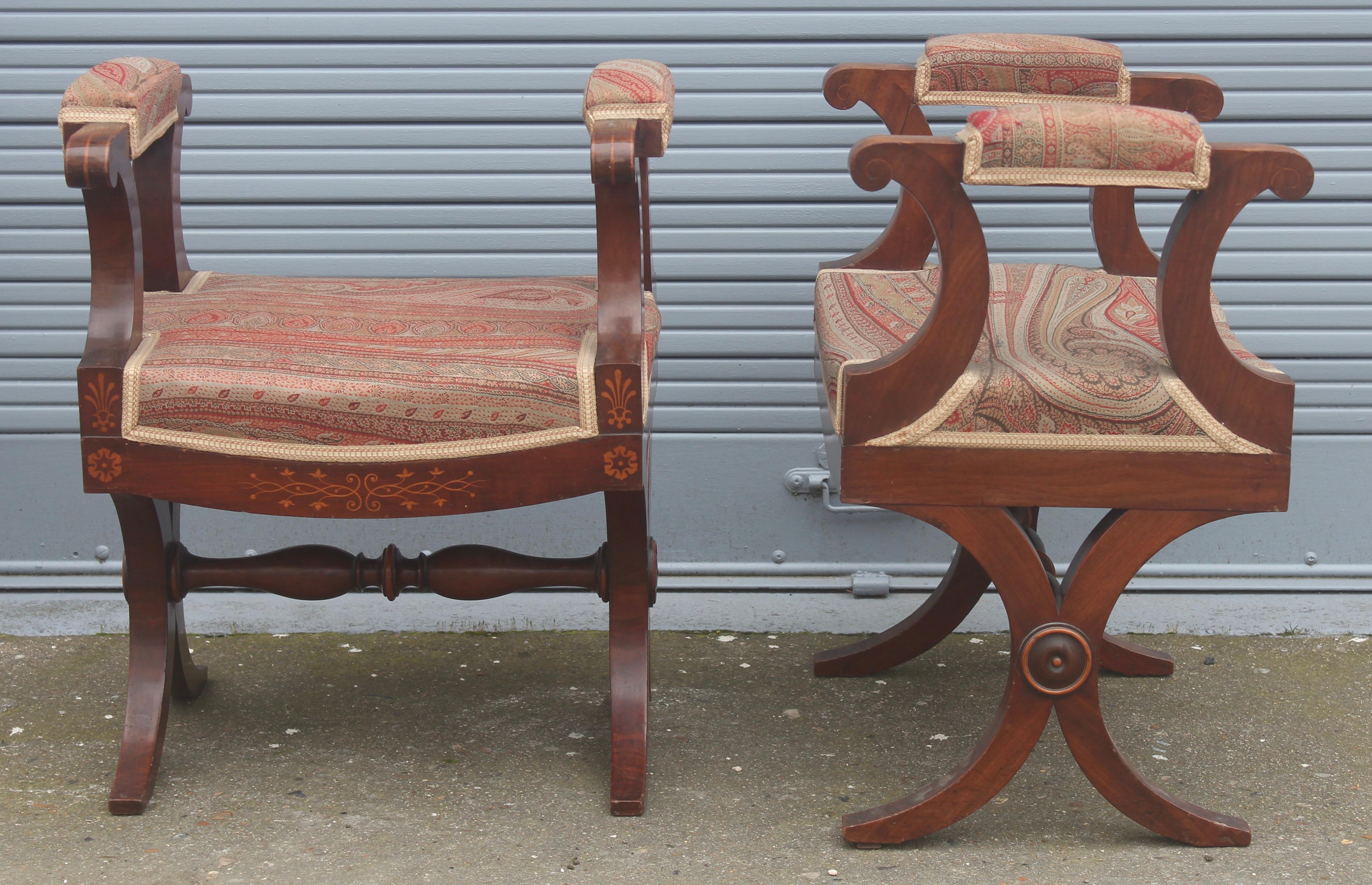 Fruitwood 19th Century Pair of French Charles X Stools