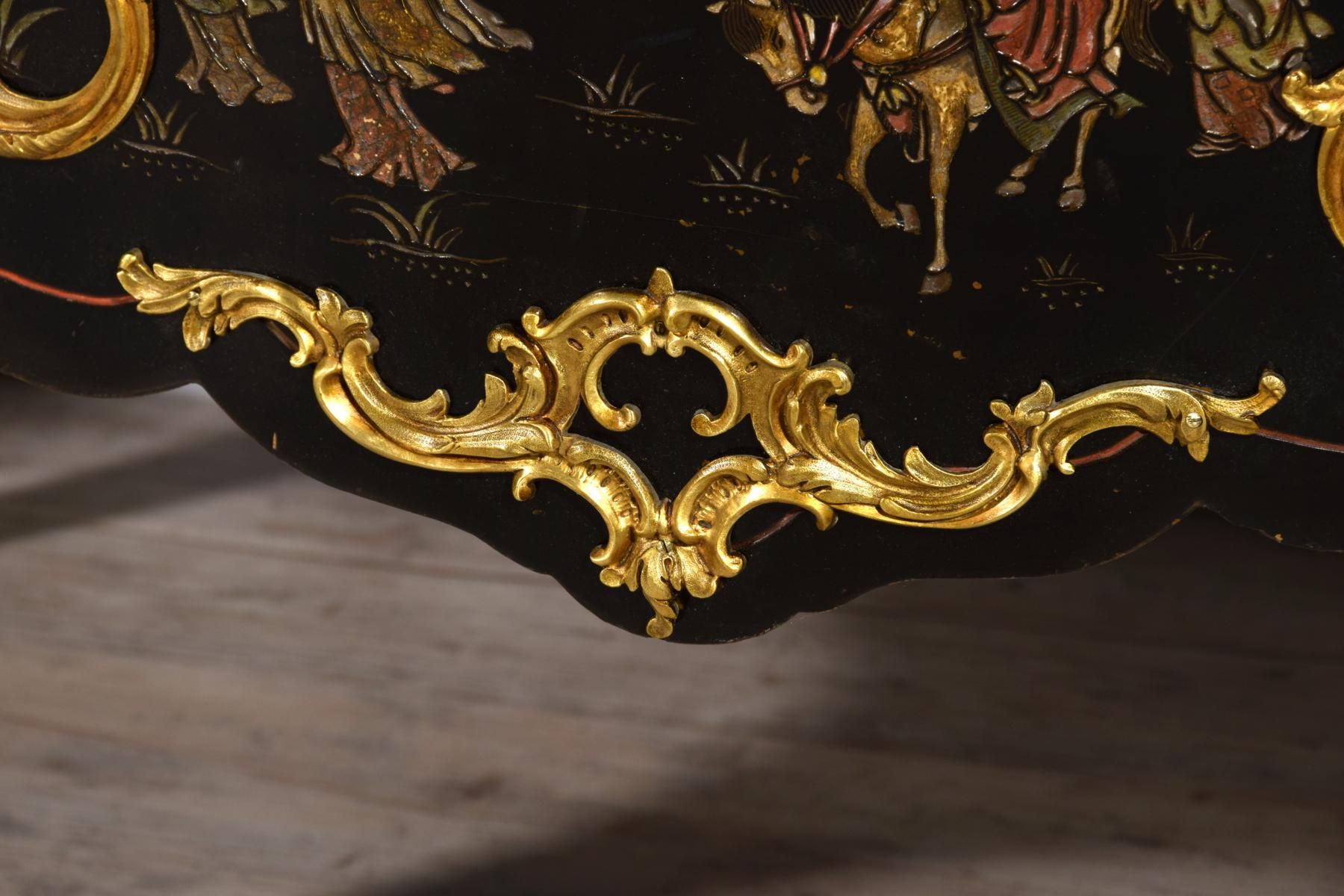 19th Century, Pair of French Chinoiserie Lacquered Commodes with Marble Top 8