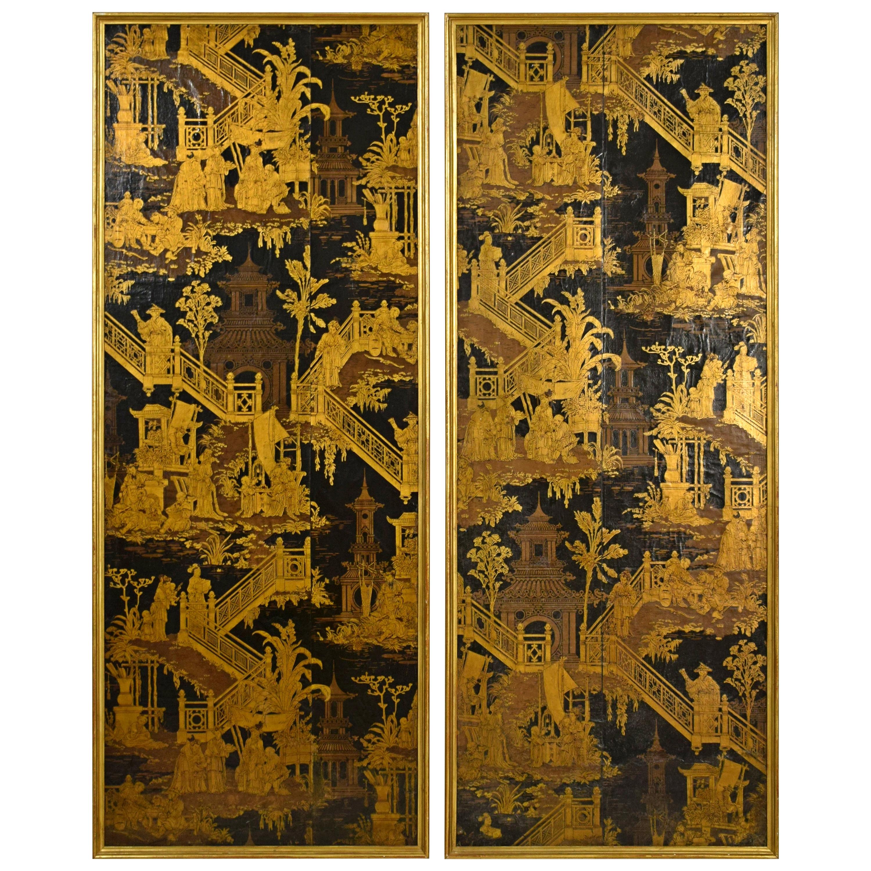 19th Century, Pair of French Chinoiserie Panels
