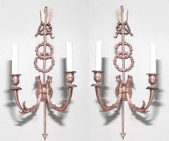 Siglo XIX Pareja de Apliques de Bronce Directoire Francés Dore Pájaro y Flecha