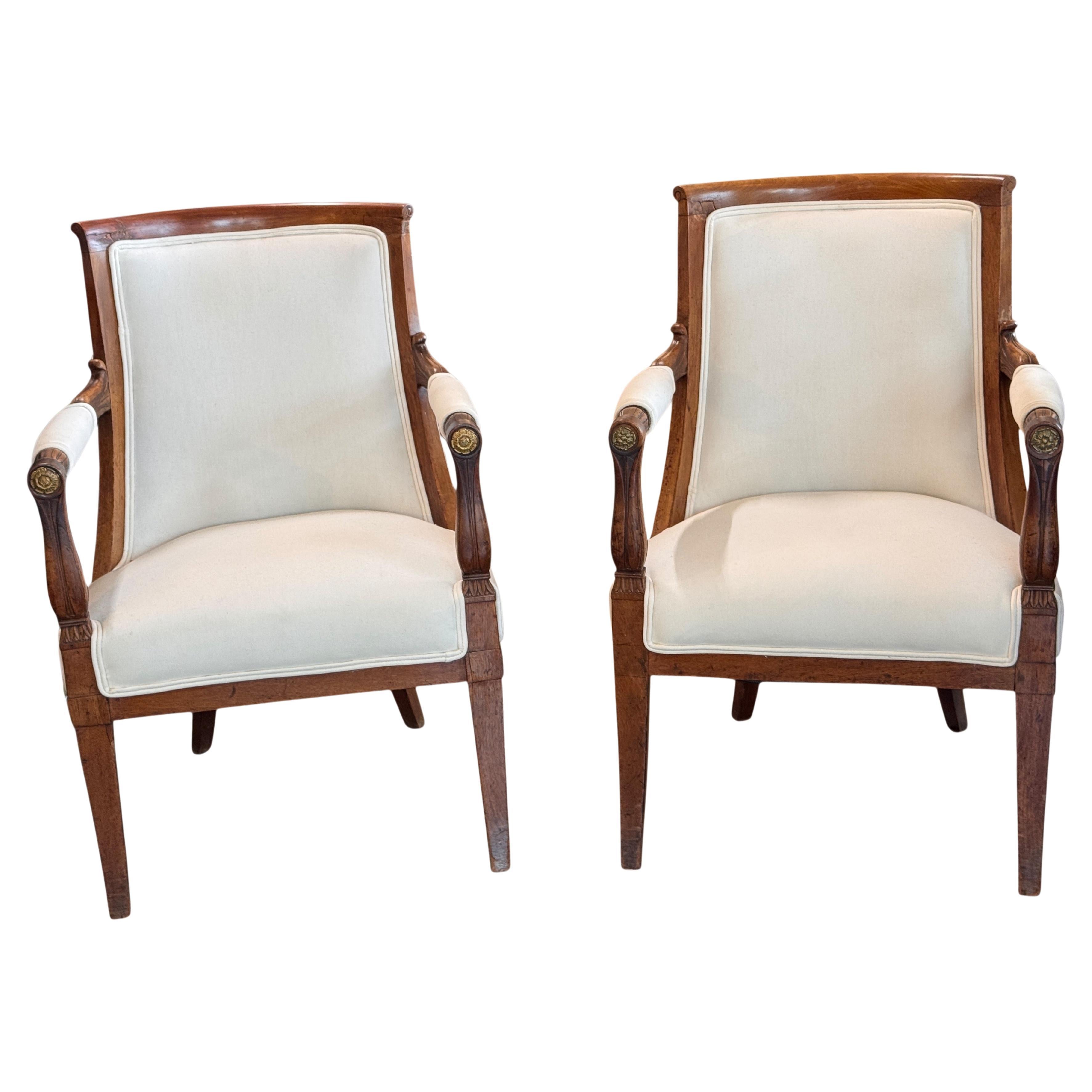 19th Century Pair of French Empire Armchairs For Sale