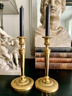 19th Century Pair of French Empire Candlesticks in Gilded Brass