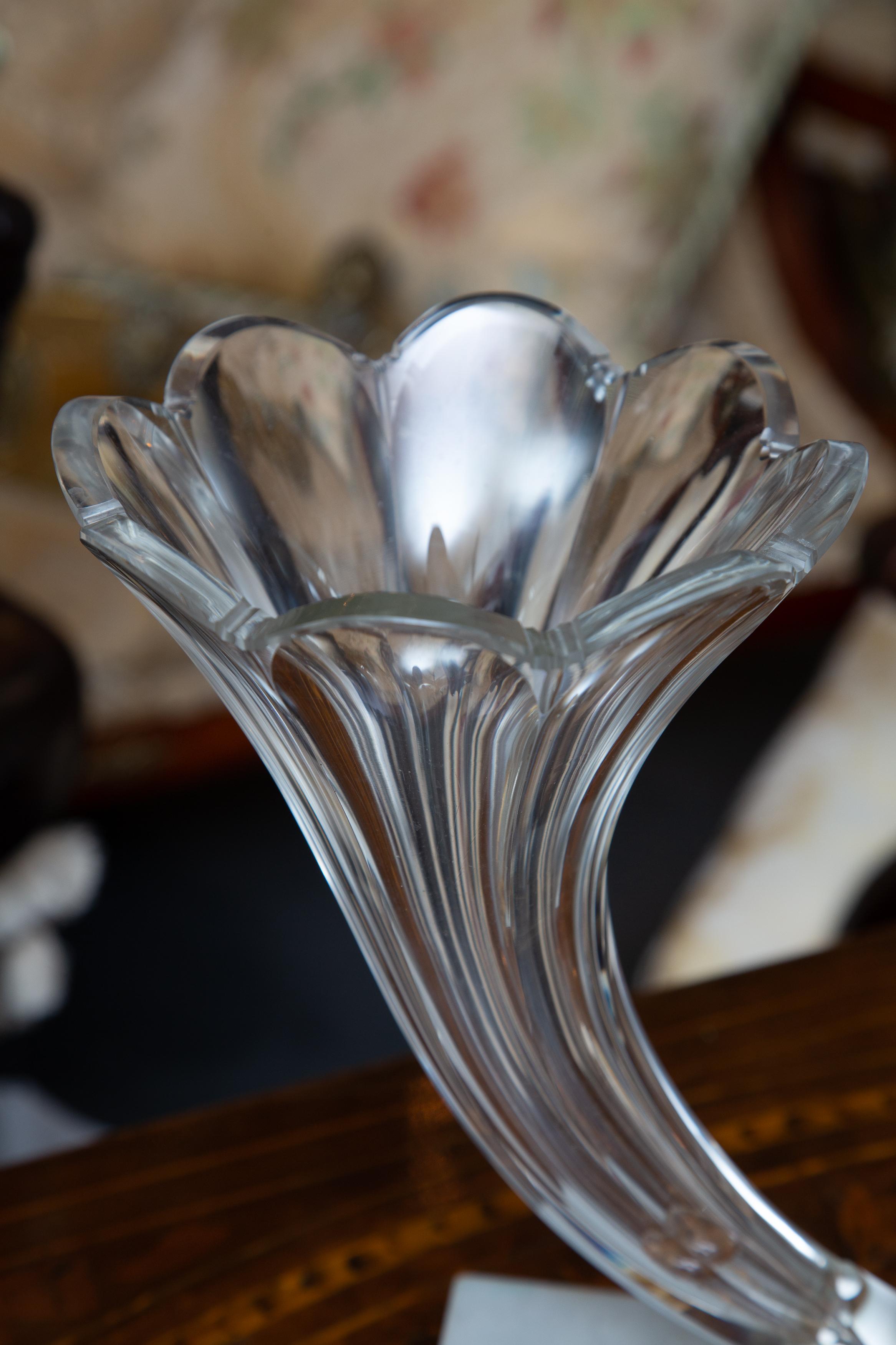 Molded 19th Century Pair of French Empire Style Glass Cornucopia Vases