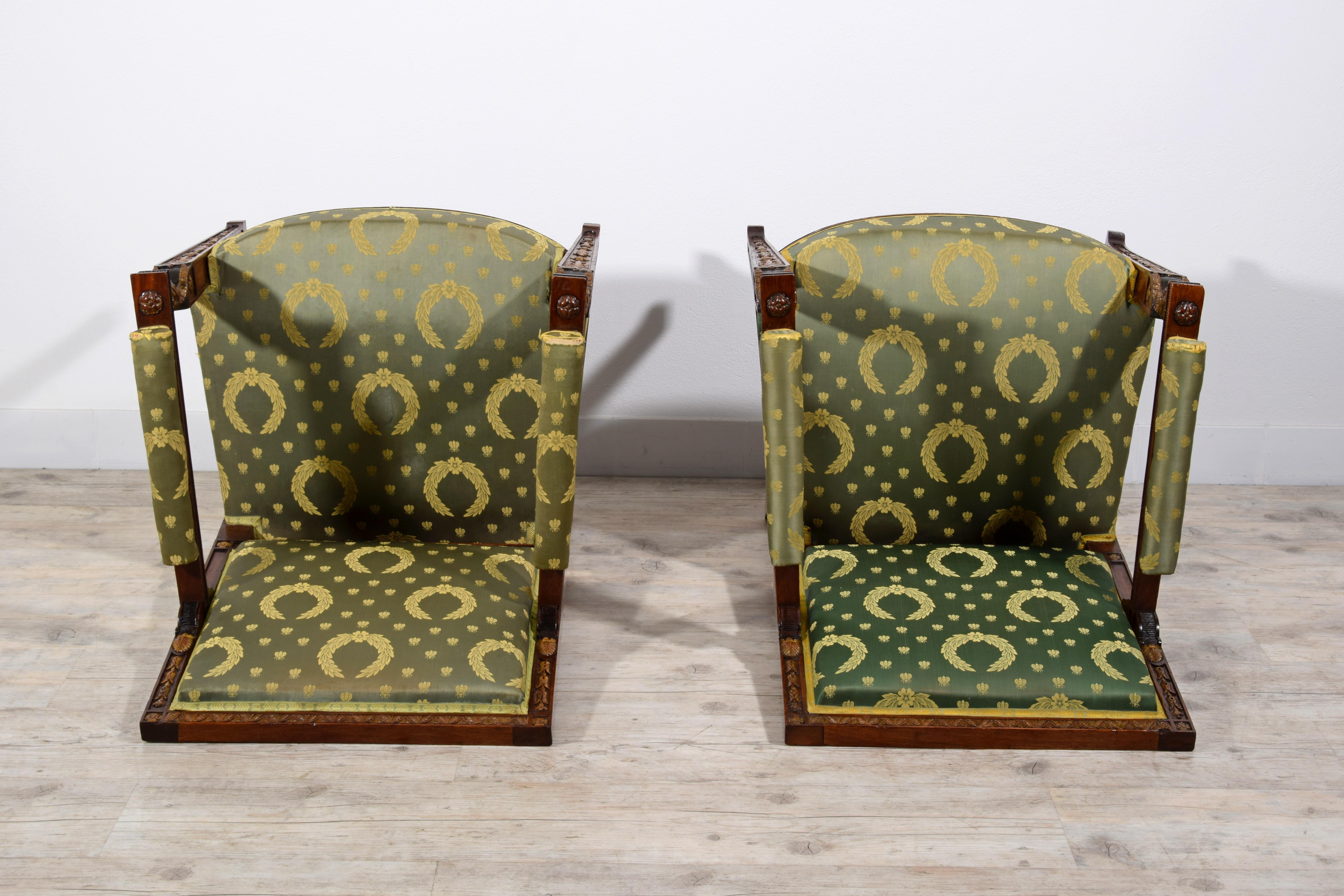 19th Century, Pair of French Empire Style Wood Armchairs For Sale 8