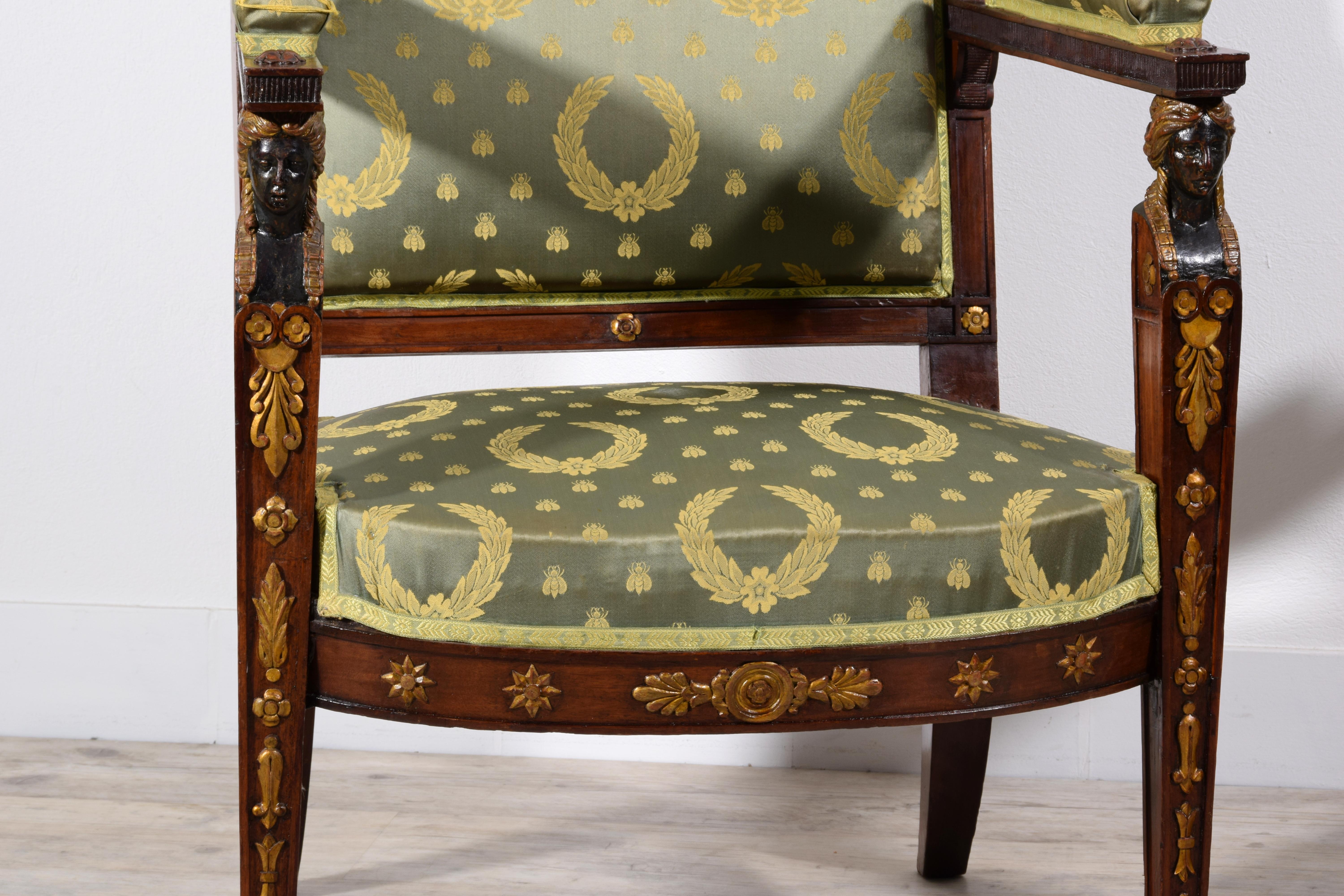 19th Century, Pair of French Empire Style Wood Armchairs For Sale 12