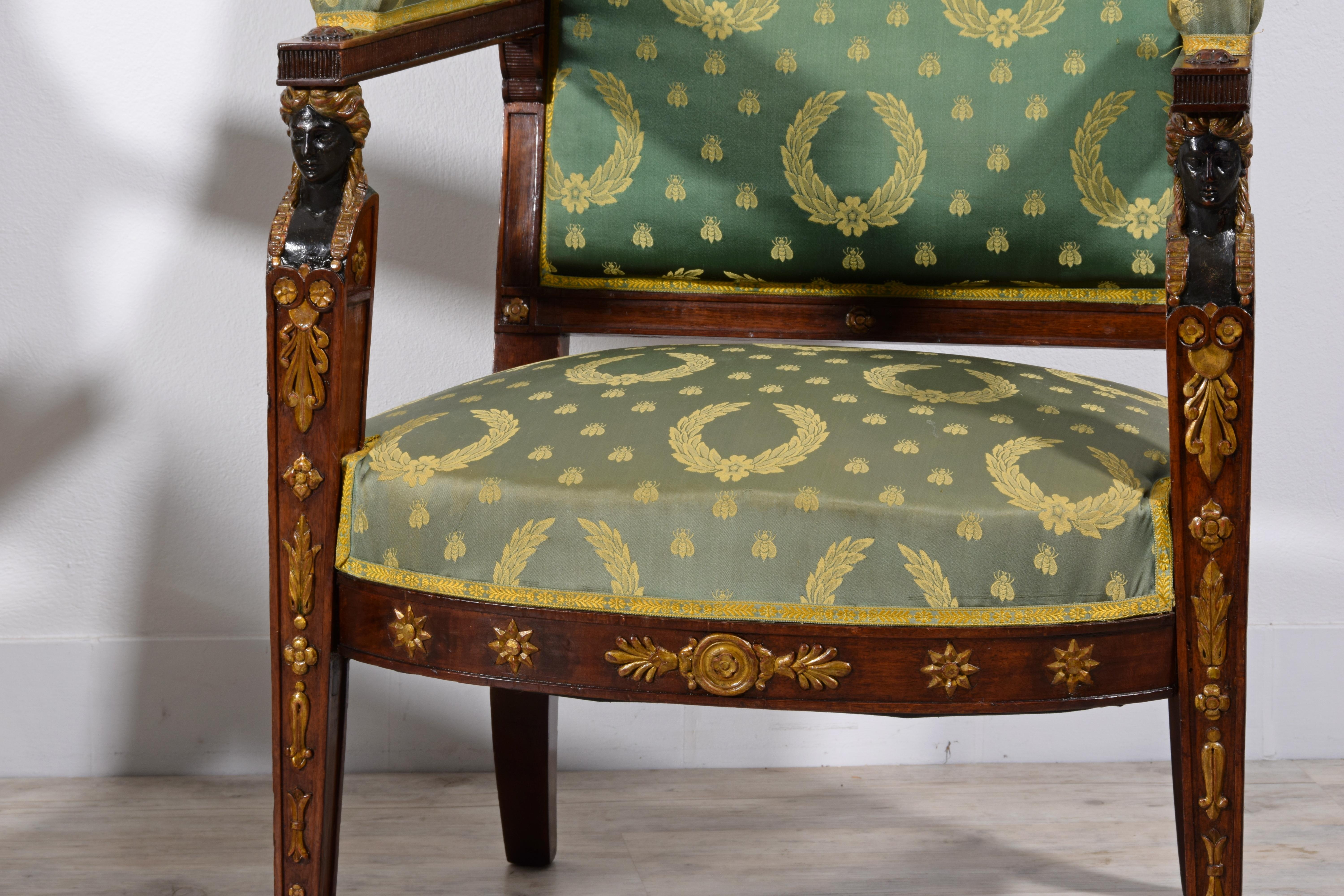 19th Century, Pair of French Empire Style Wood Armchairs For Sale 13