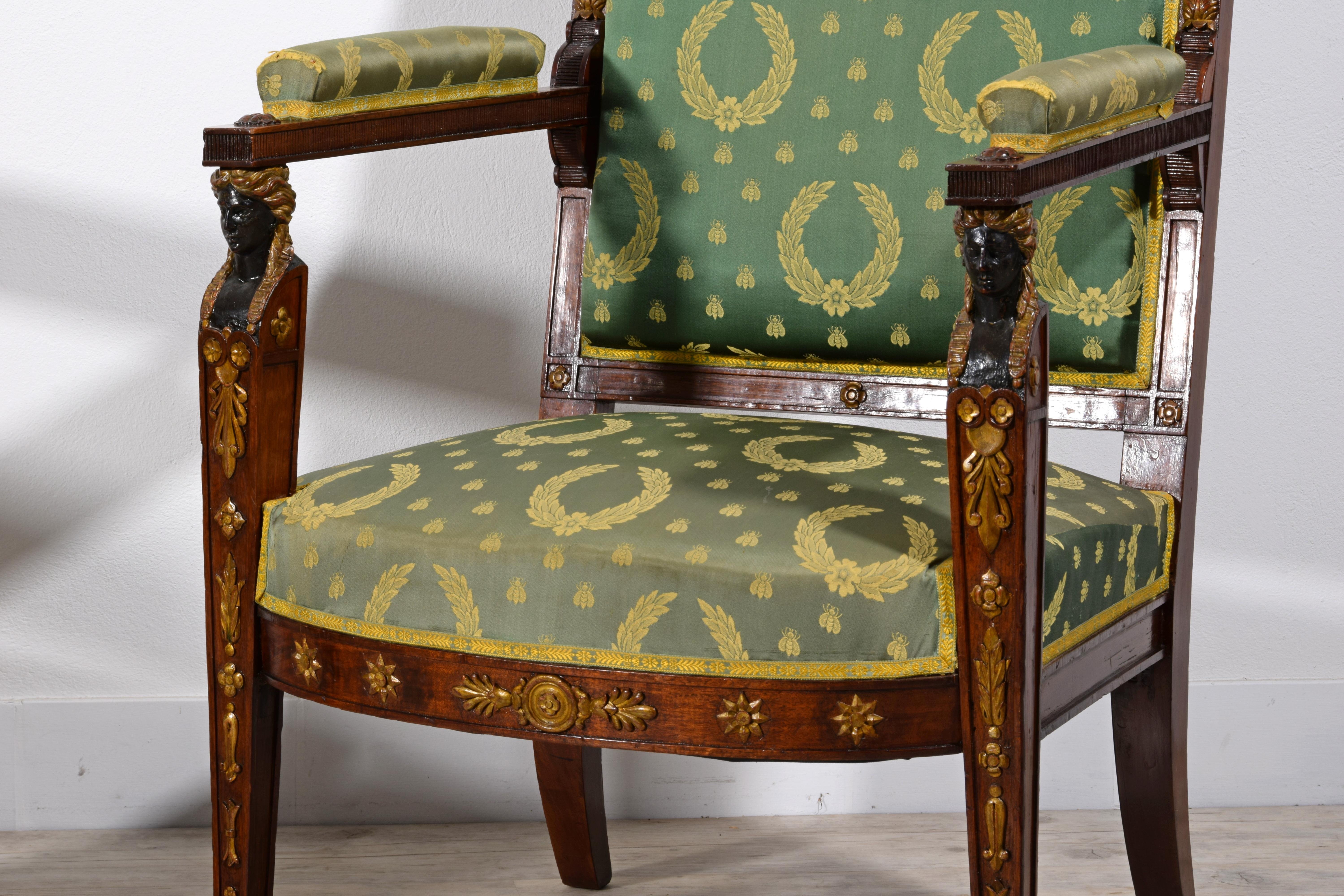 19th Century, Pair of French Empire Style Wood Armchairs For Sale 15