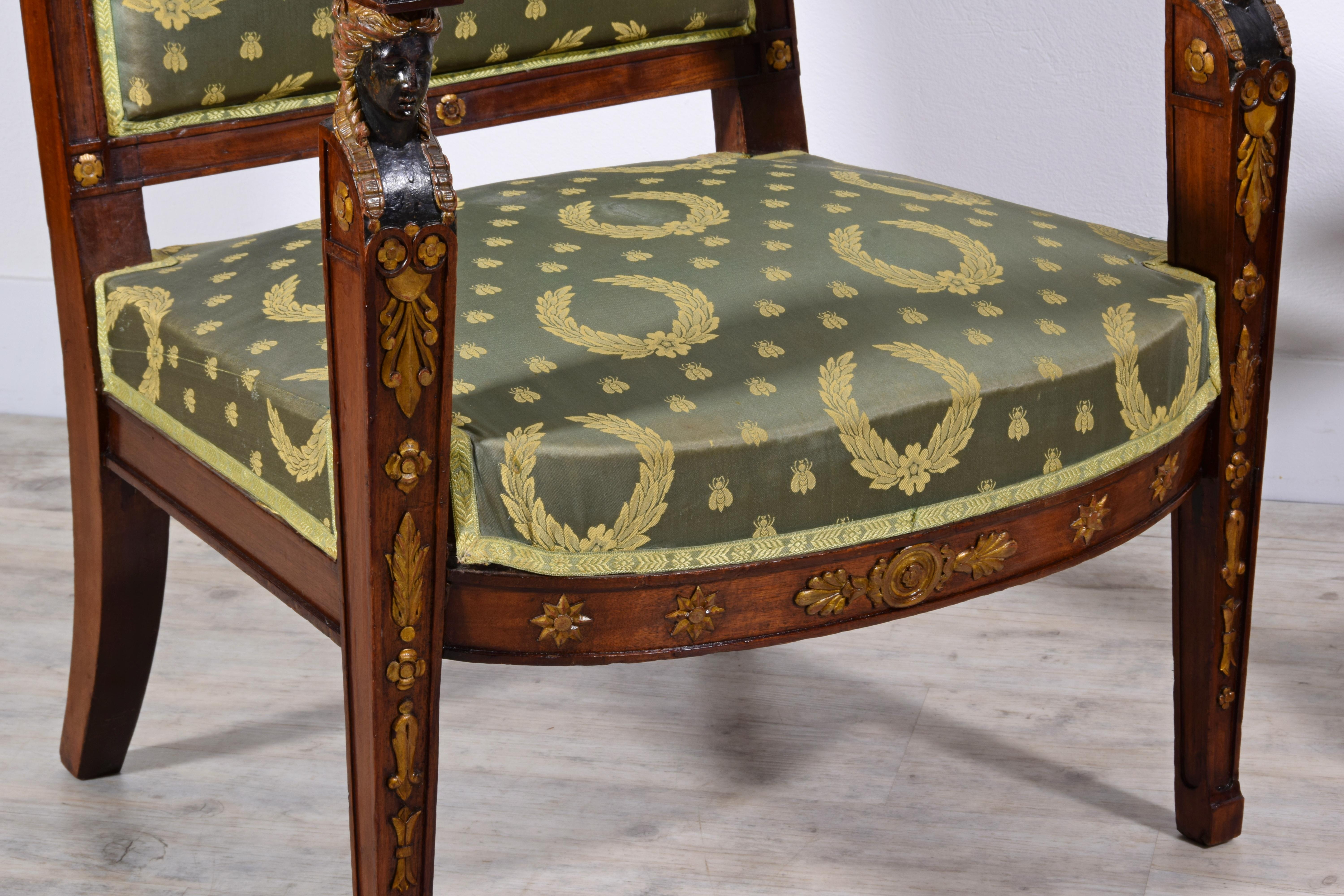 19th Century, Pair of French Empire Style Wood Armchairs For Sale 17