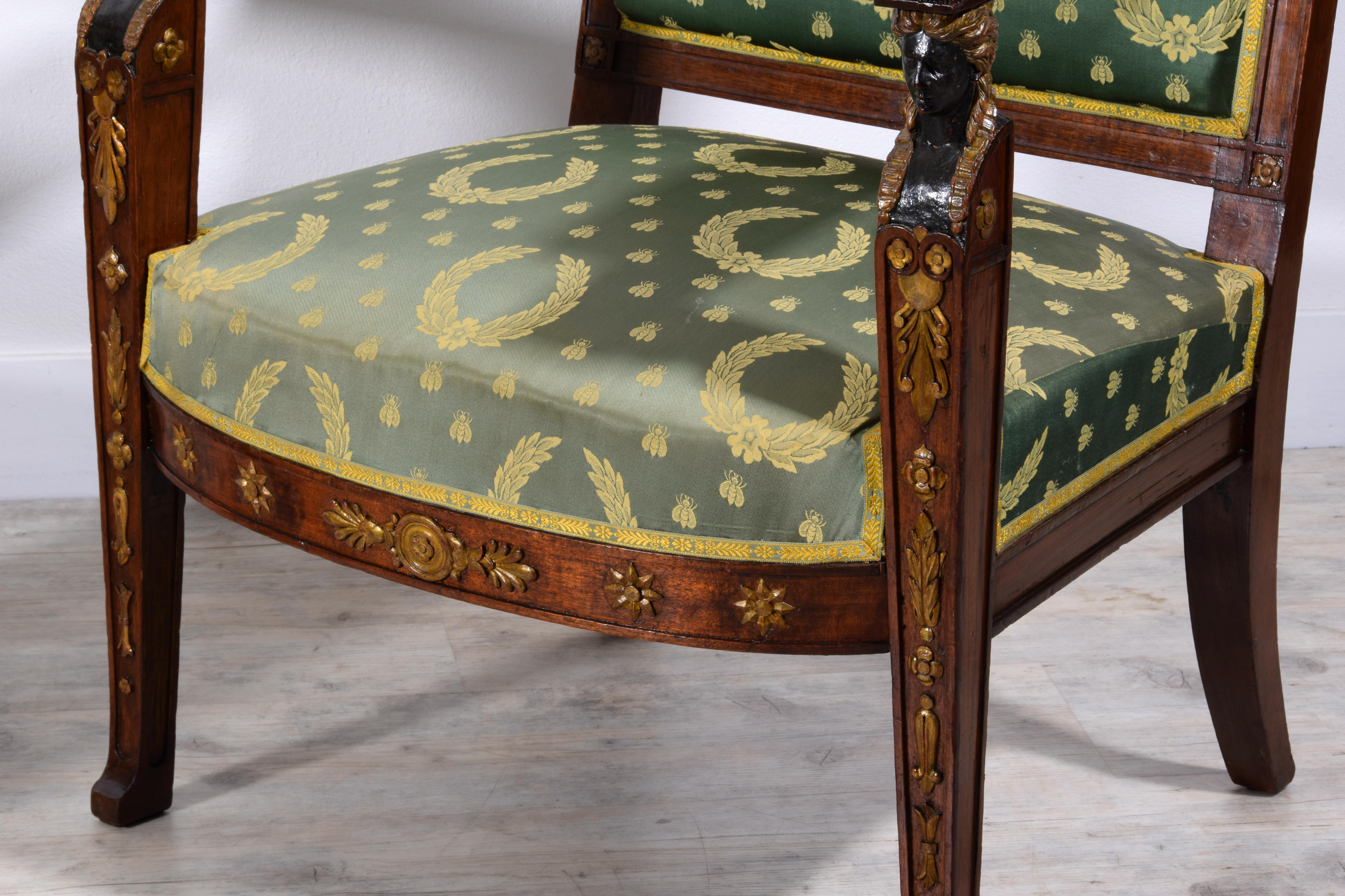 19th Century, Pair of French Empire Style Wood Armchairs For Sale 18