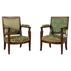 19th Century, Pair of French Empire Style Wood Armchairs