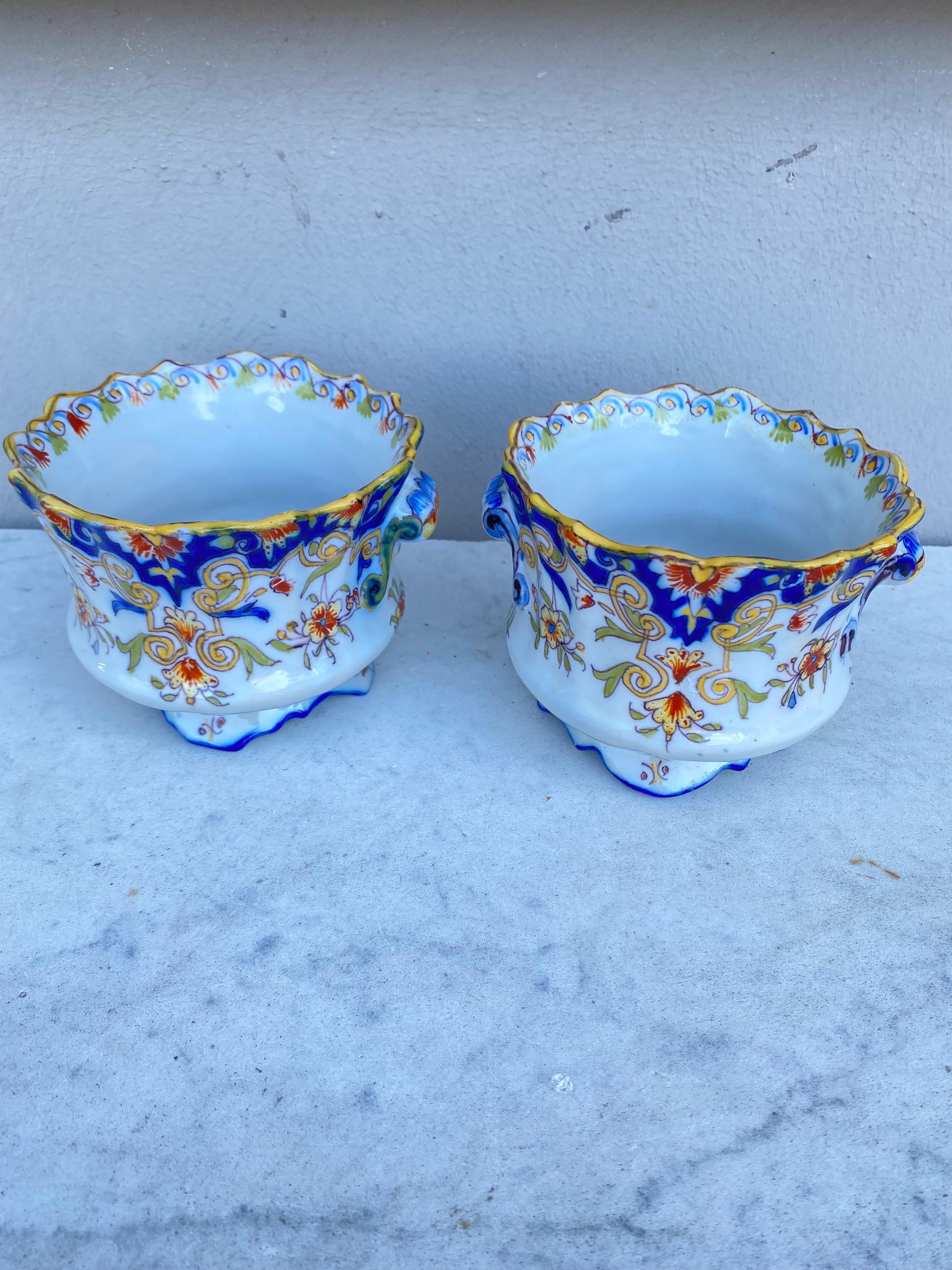 19th Century Pair Of French Faience Cache Pots Desvres For Sale 2