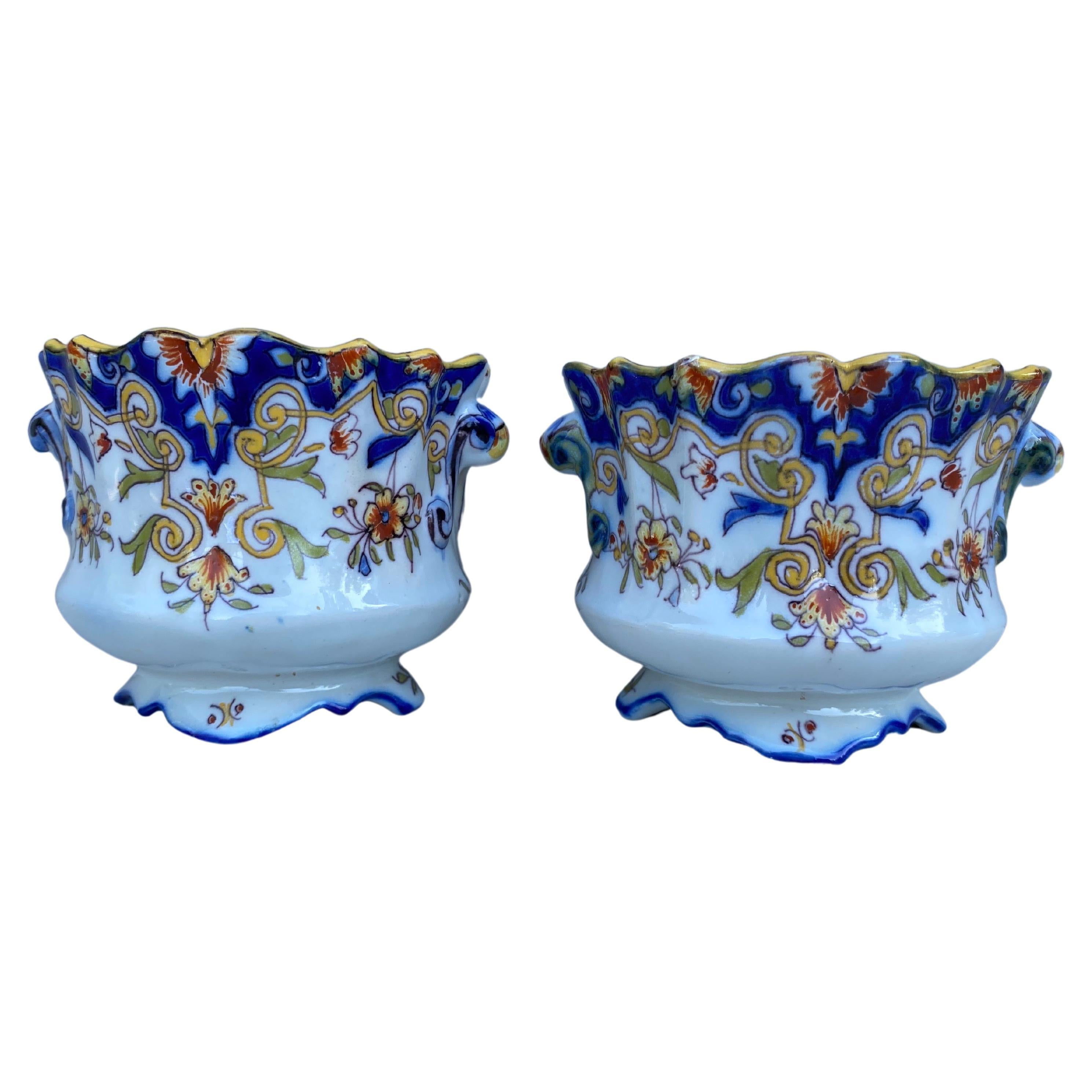 19th Century Pair Of French Faience Cache Pots Desvres For Sale