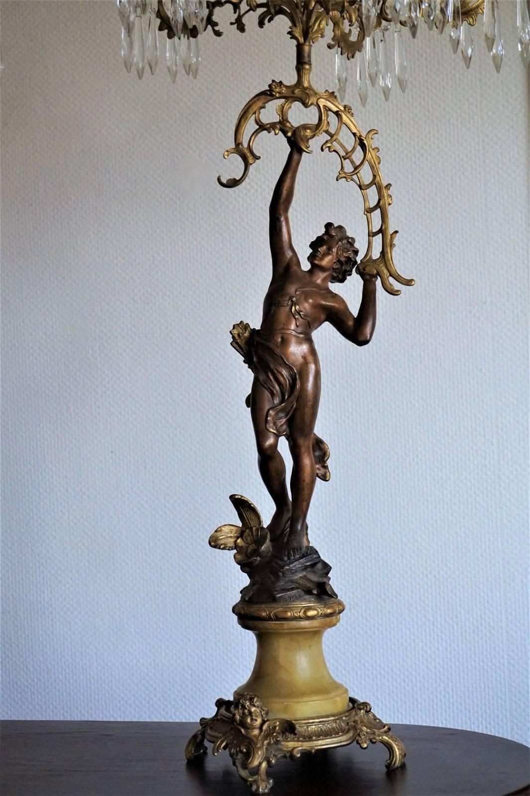 Pair of French Gilt and Patinated Bronze Figurines Candelabras, 19th Century For Sale 4