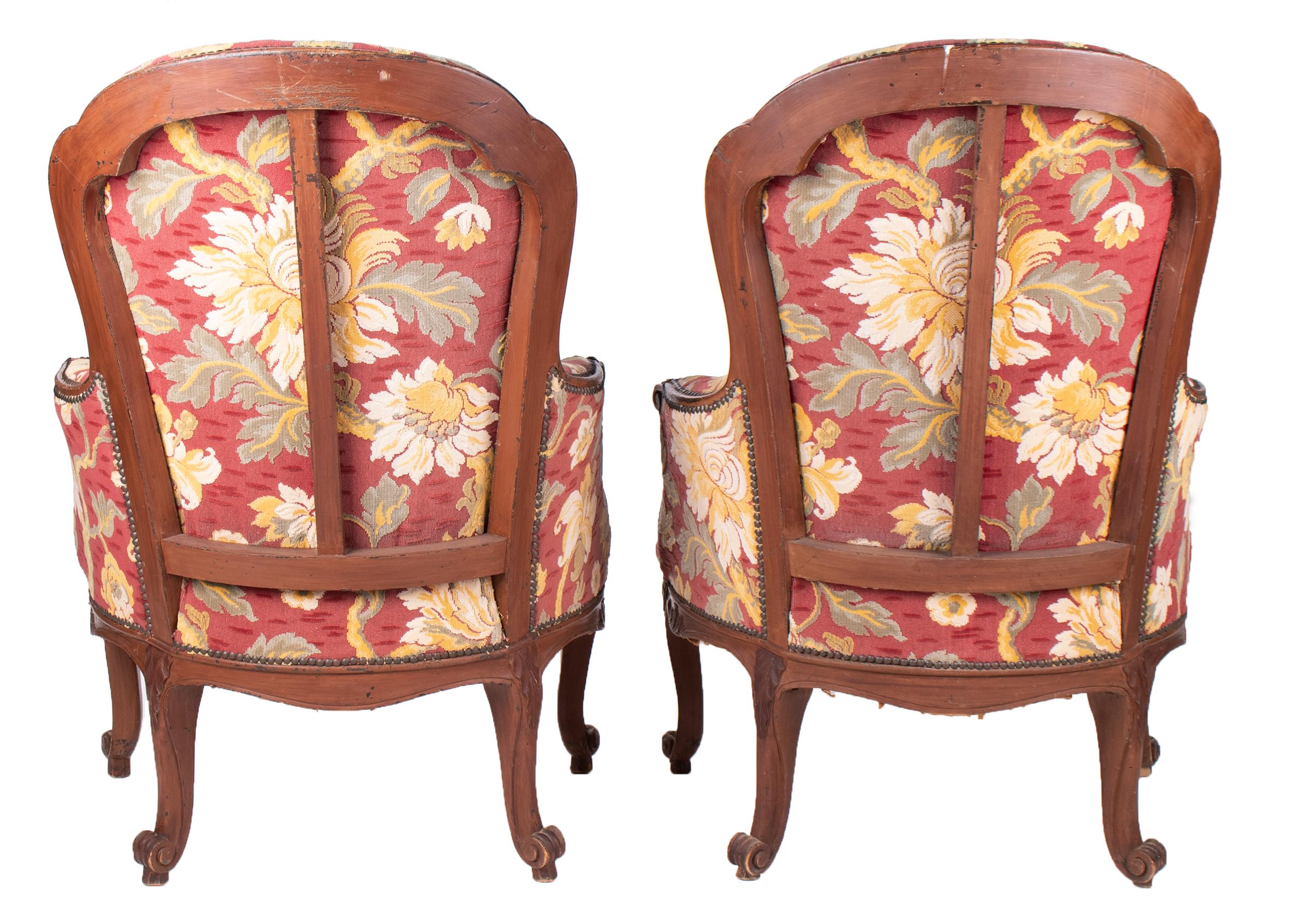 Wood 19th Century Pair of French Floral Upholstered Chairs For Sale