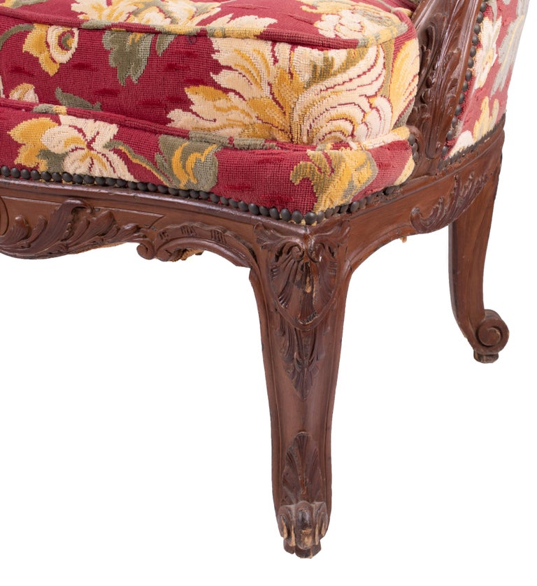 19th Century Pair of French Floral Upholstered Chairs For Sale at 1stDibs