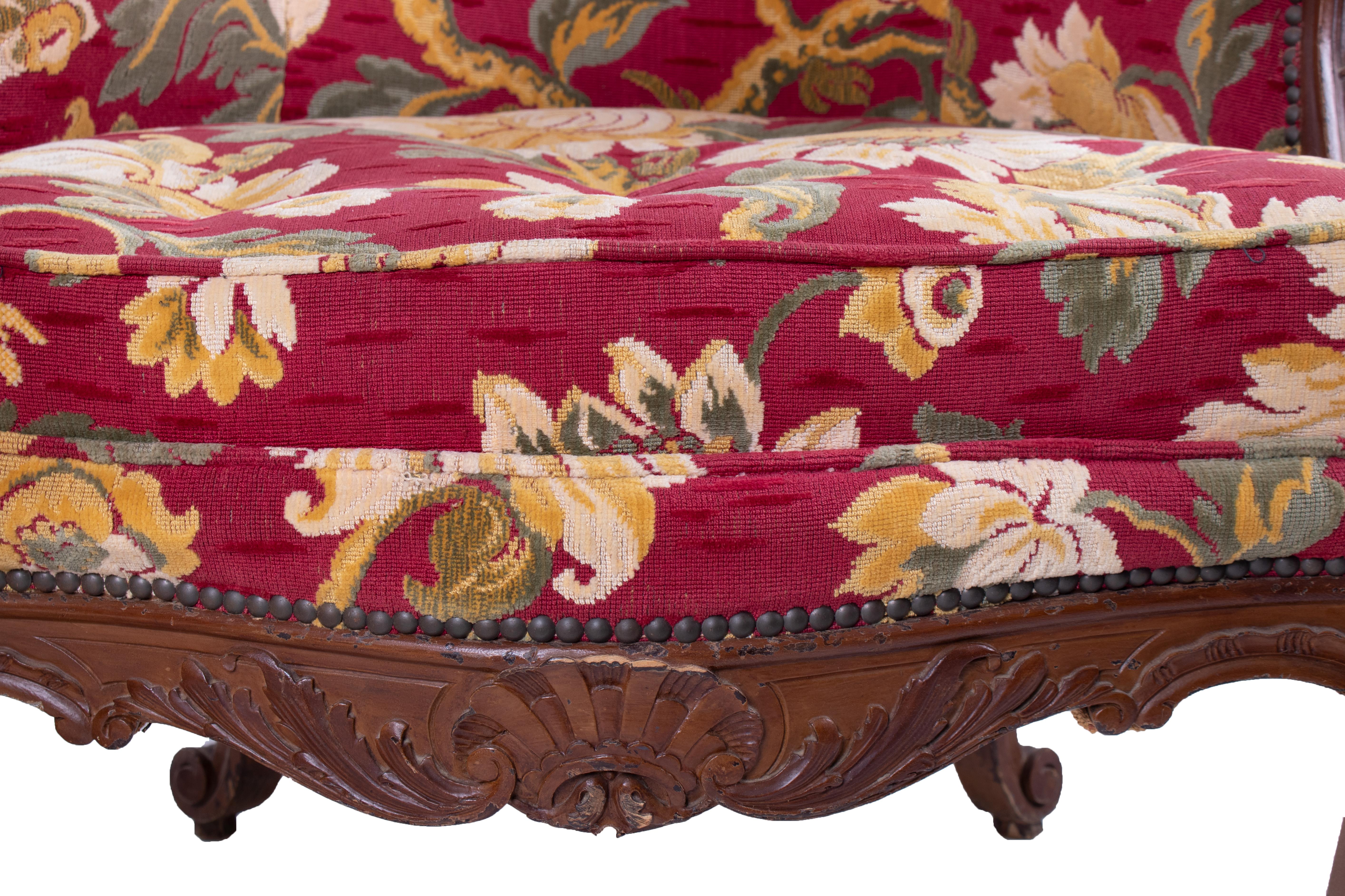 19th Century Pair of French Floral Upholstered Chairs For Sale 3