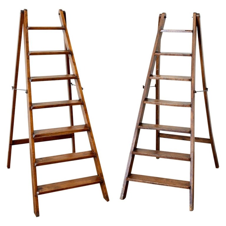 19th Century Pair of French Folding Library Step Ladders For Sale at