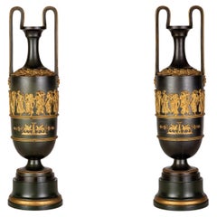 19th century, Pair of French Gilt and Burnished Bronze Amphora Vases 