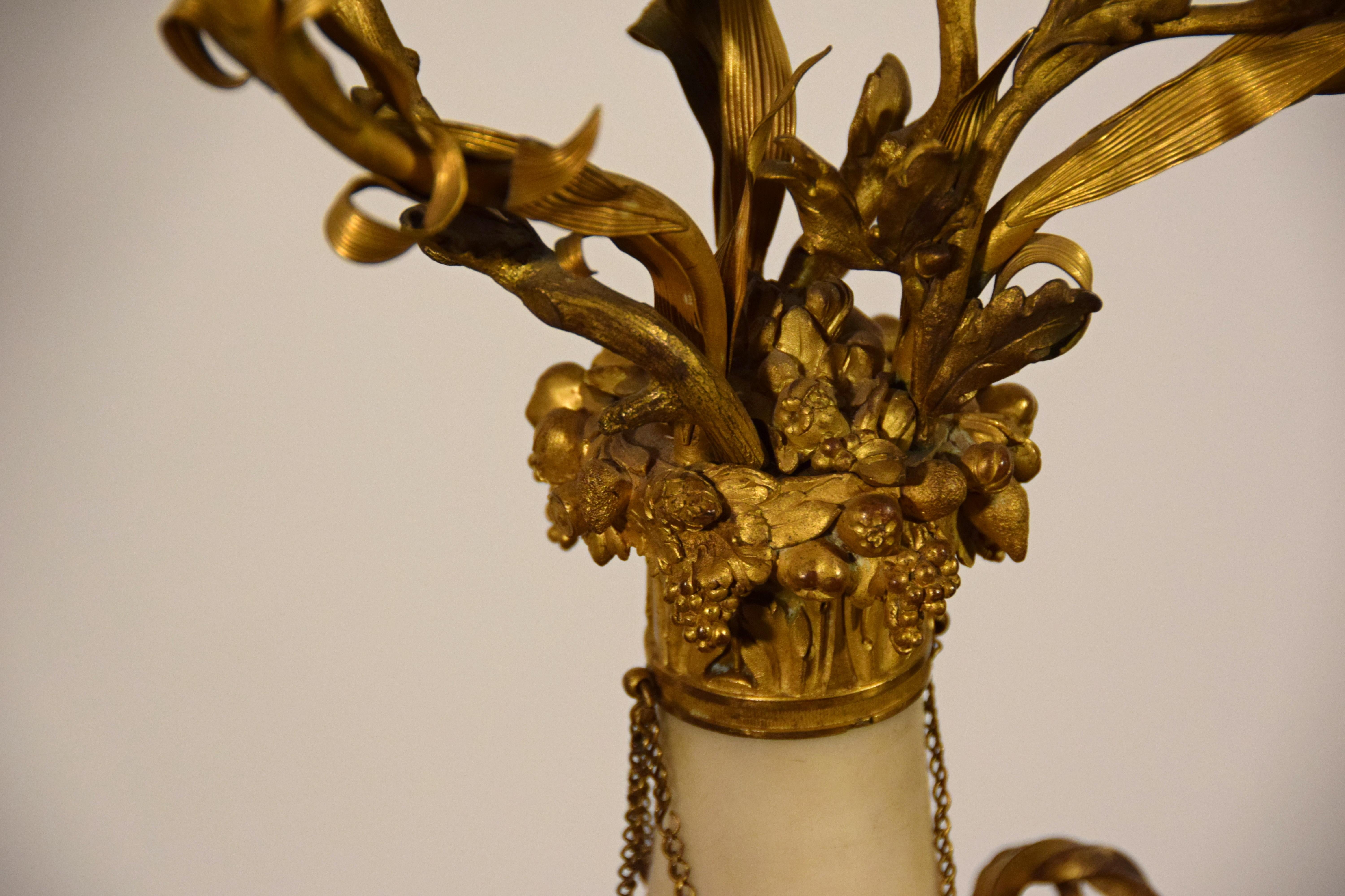 19th Century, Pair of French Gilt Bronze and Marble Candelabra For Sale 16