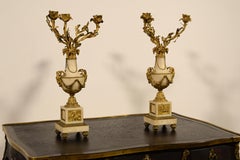 19th Century, Pair of French Gilt Bronze and Marble Candelabra