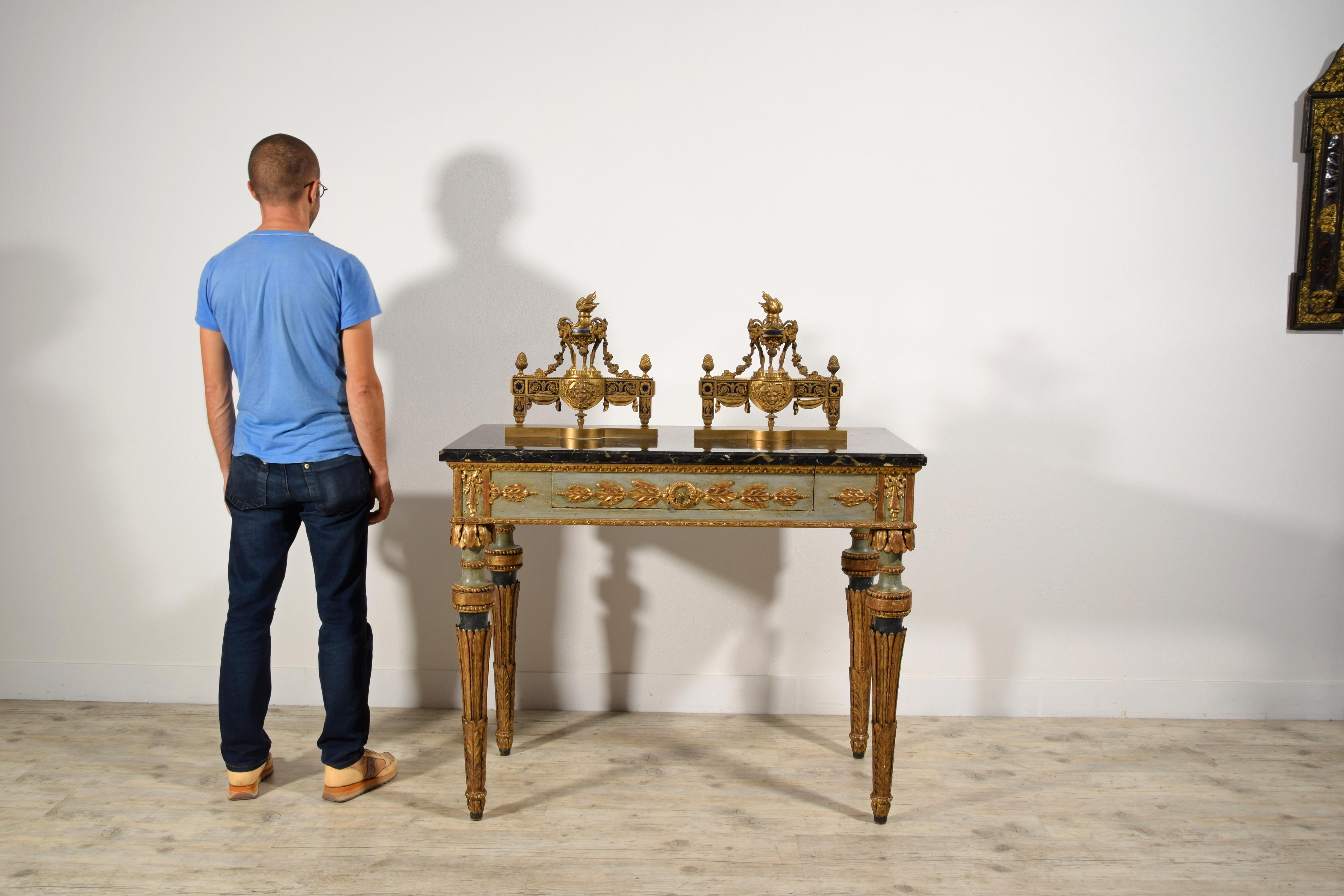 19th Century, Pair of French Gilt Bronze Fireplace Chenets For Sale 8