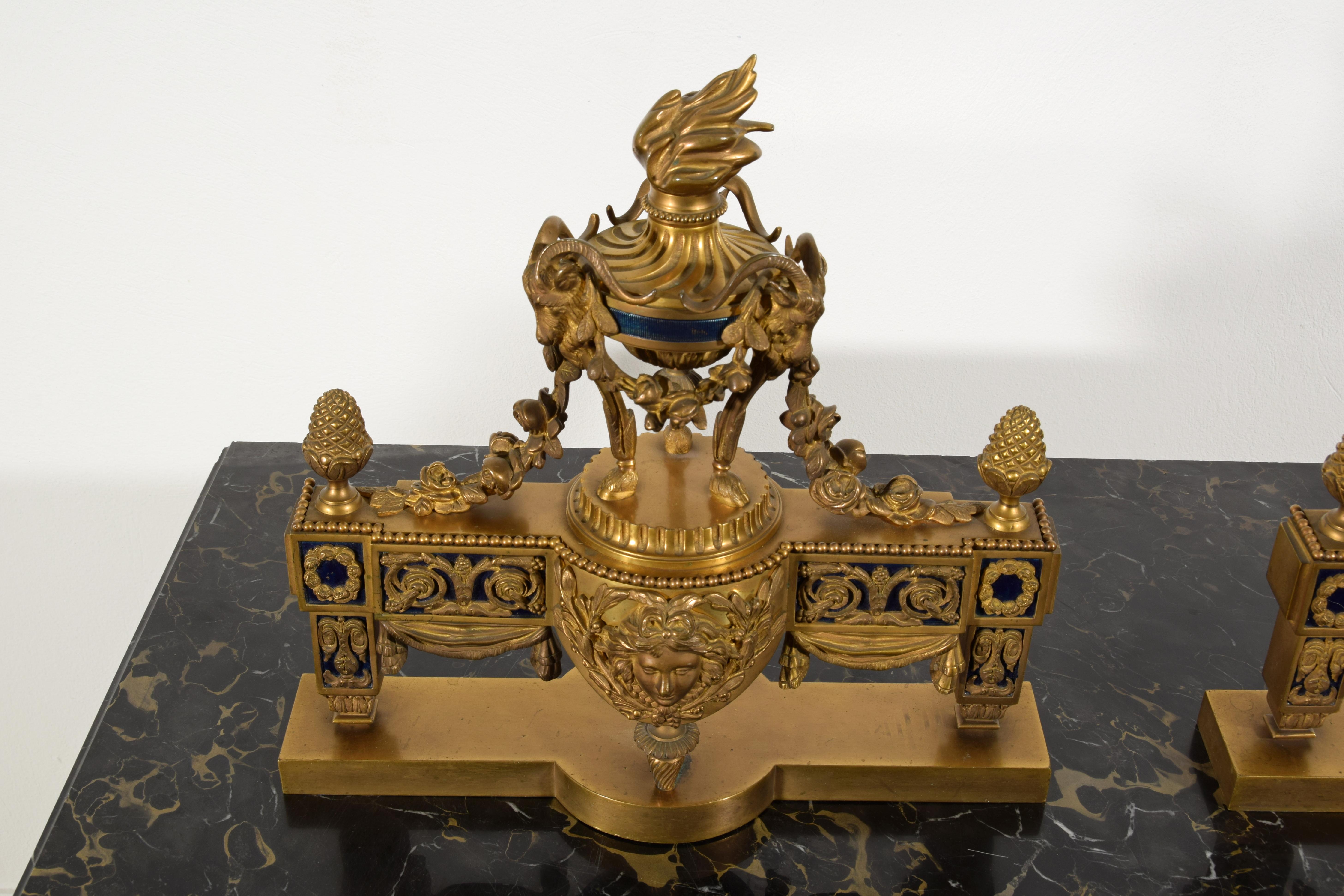 19th Century, Pair of French Gilt Bronze Fireplace Chenets For Sale 13