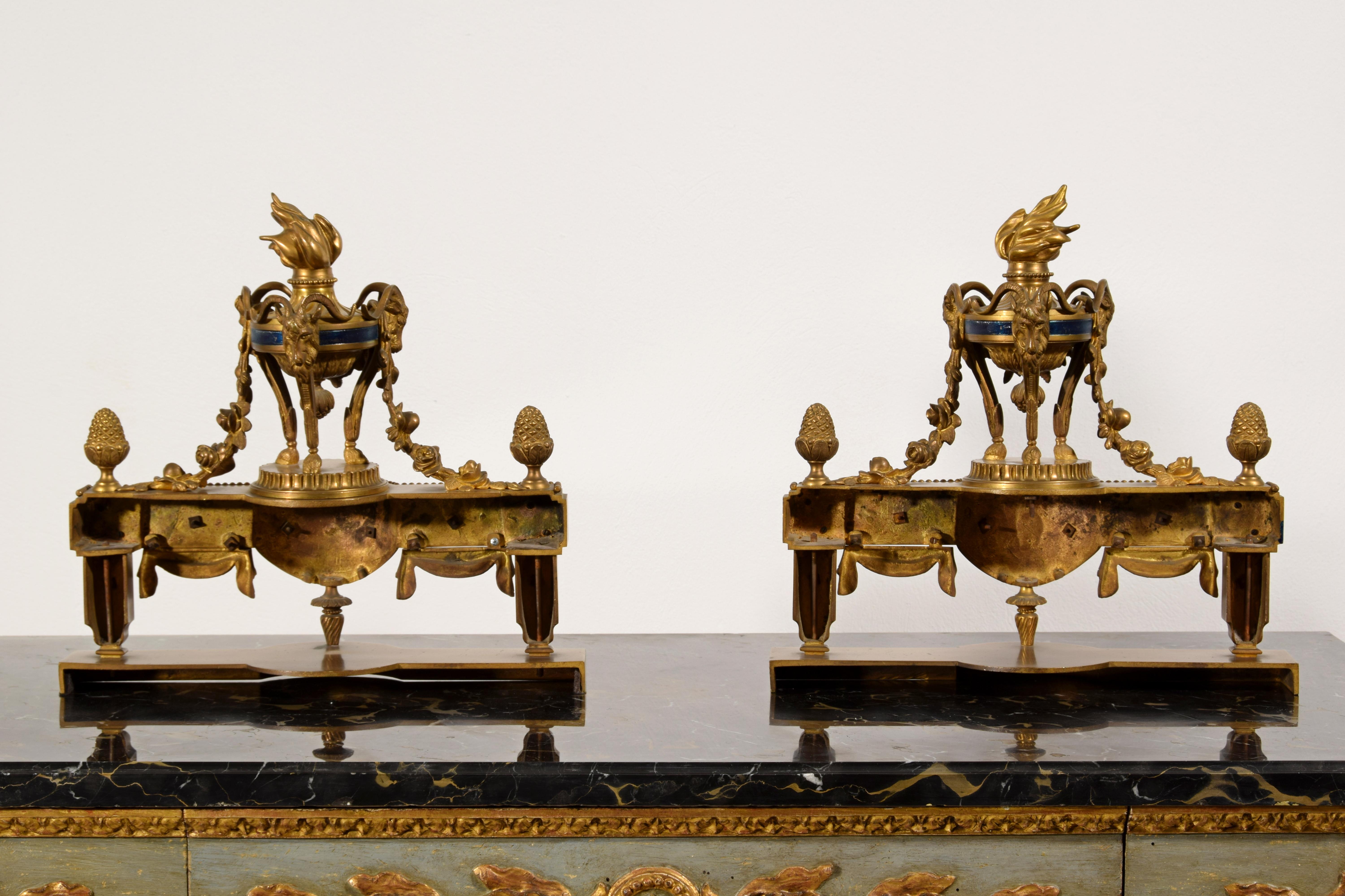 19th Century, Pair of French Gilt Bronze Fireplace Chenets For Sale 15