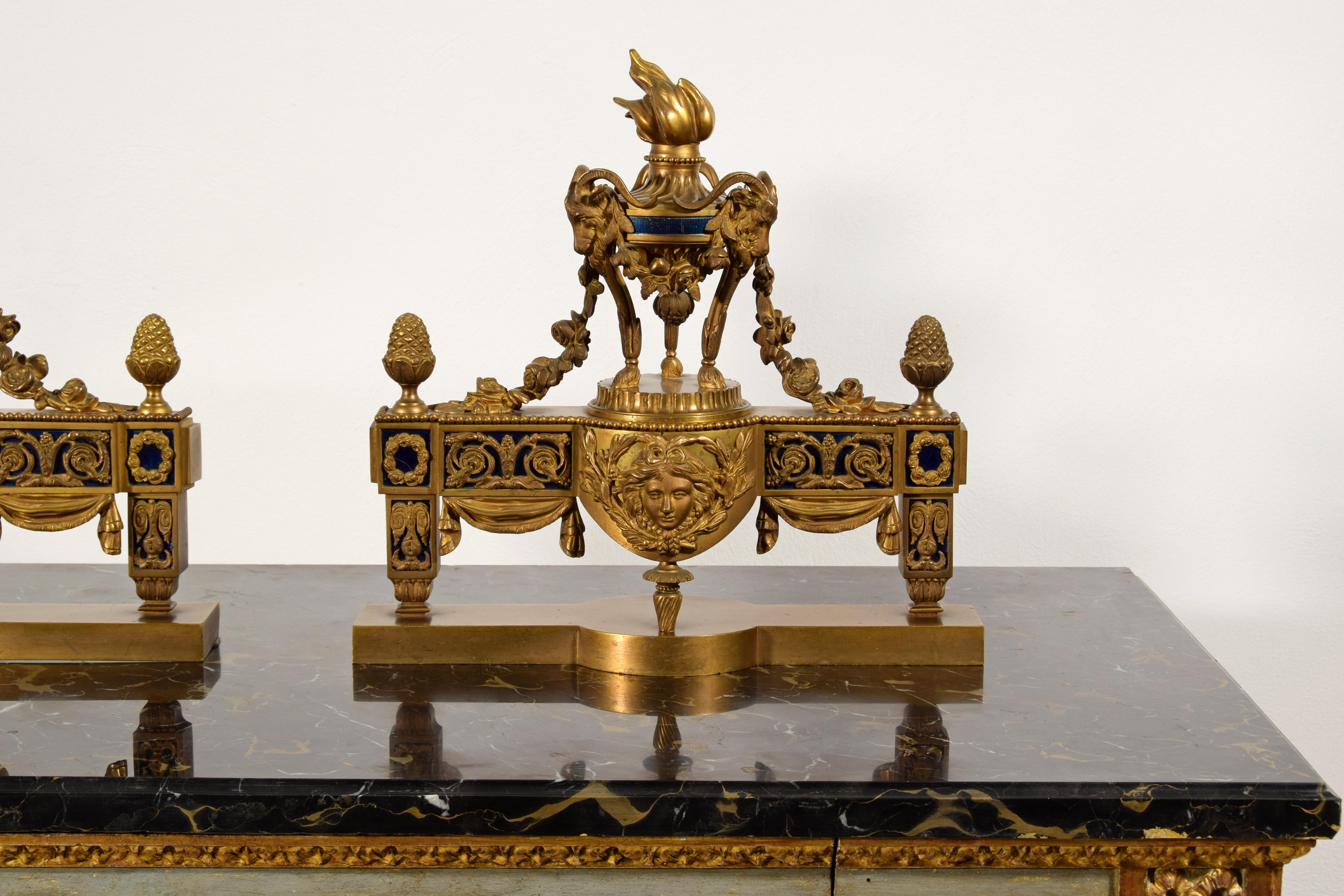 19th Century, Pair of French Gilt Bronze Fireplace Chenets For Sale 6