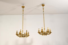 19th Century, Pair of French Gilt Bronze Six Lights Chandeliers