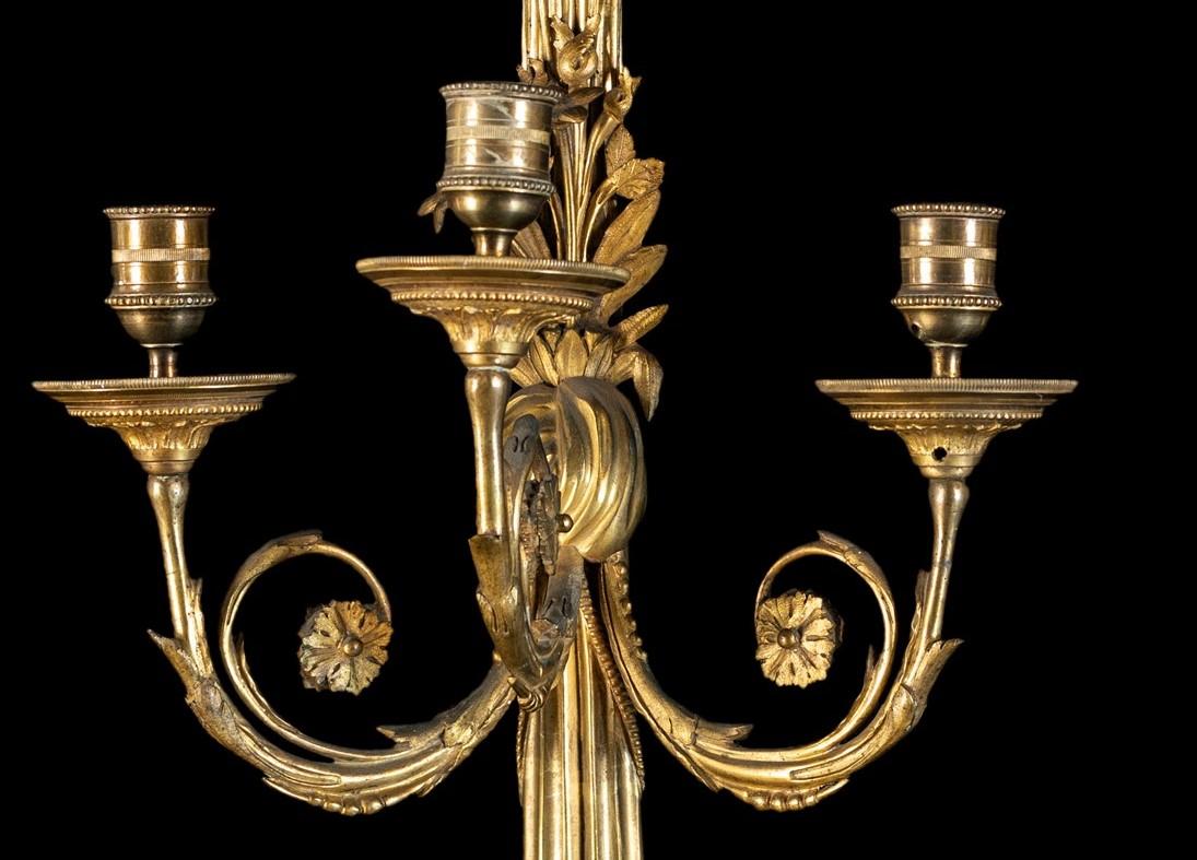 19th Century, Pair of French Gilt Bronze Three-Light Sconces 1