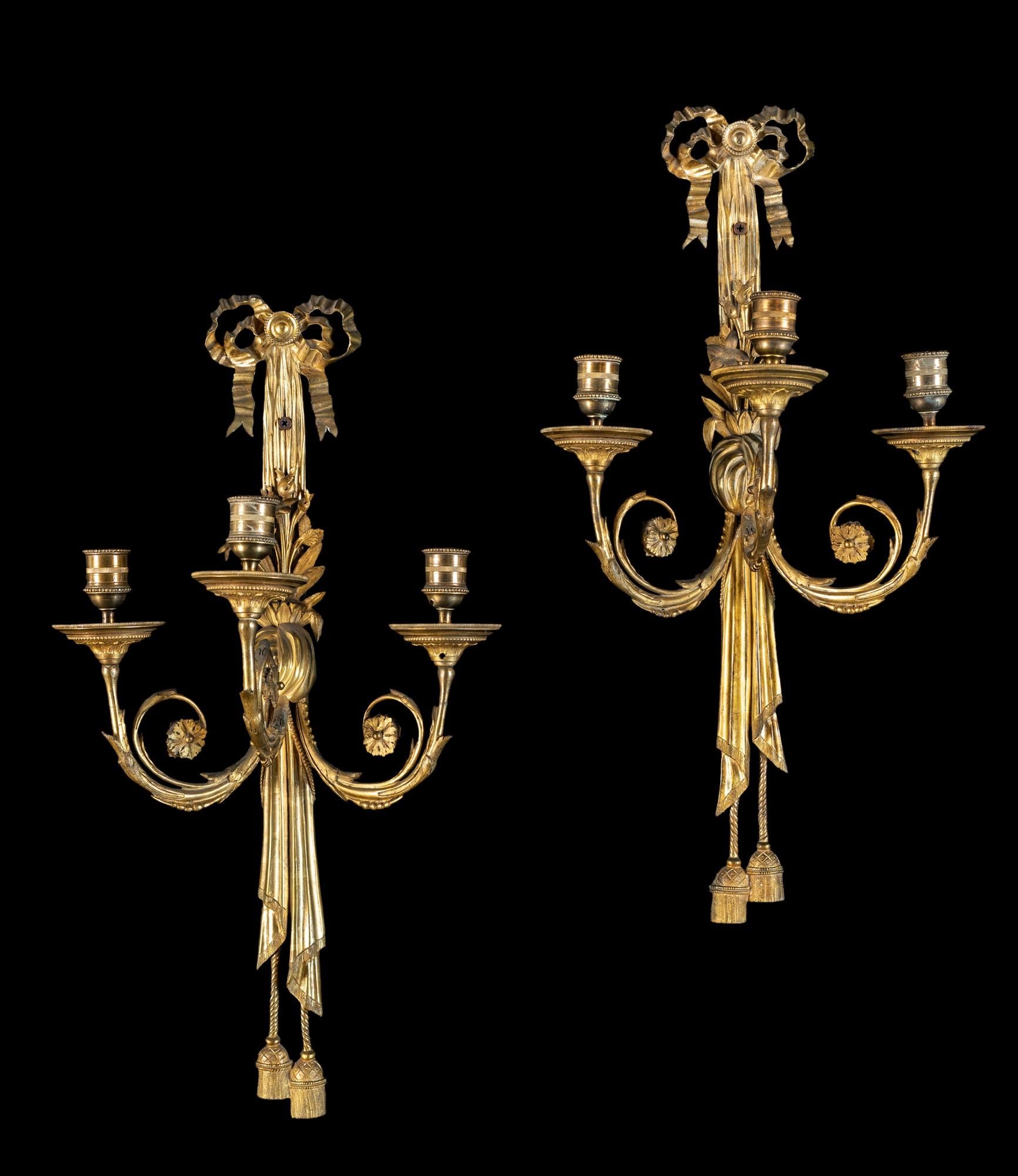 19th Century, Pair of French Gilt Bronze Three-Light Sconces 2