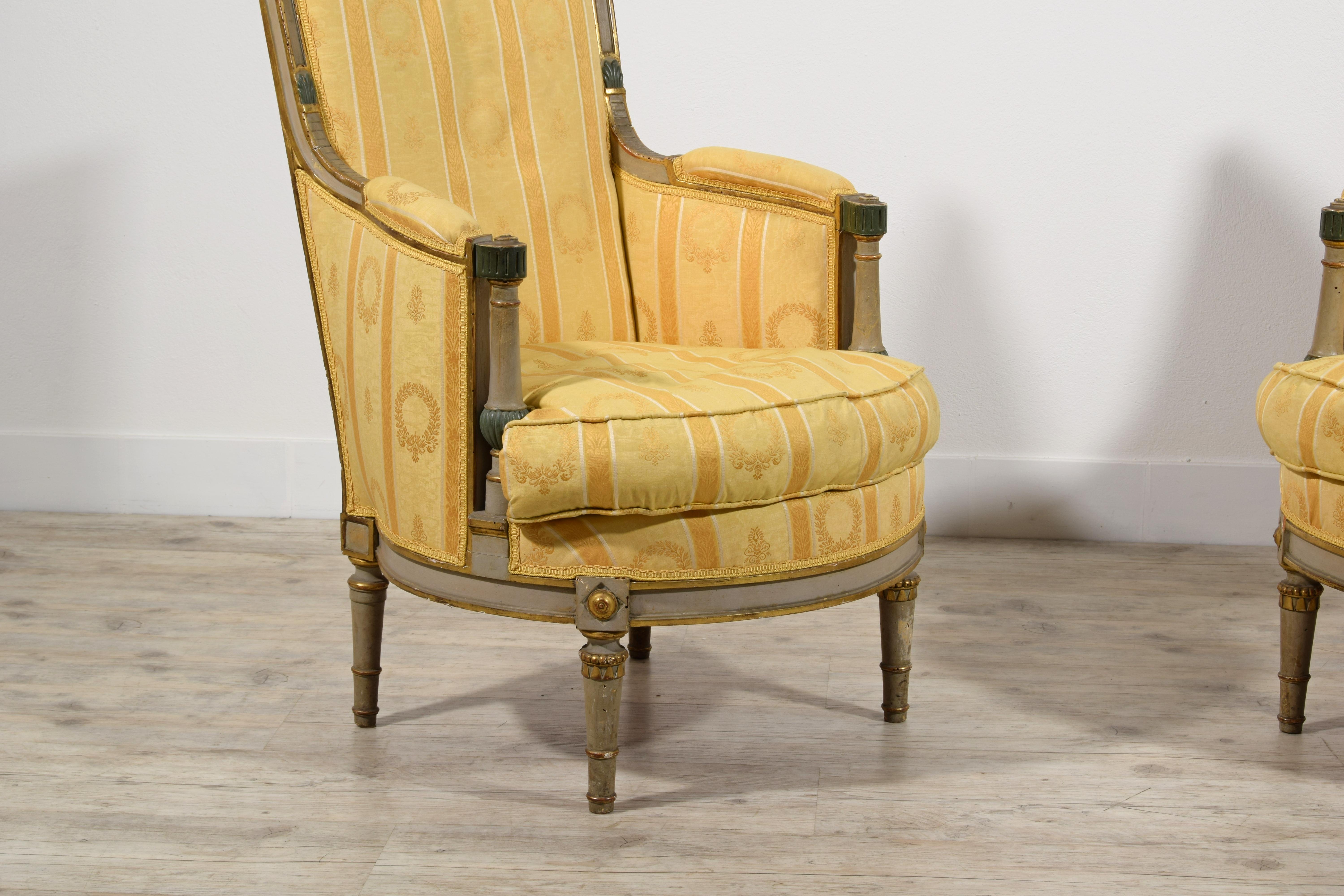 19th Century, Pair of French Lacquered and Giltwood Armchairs For Sale 13