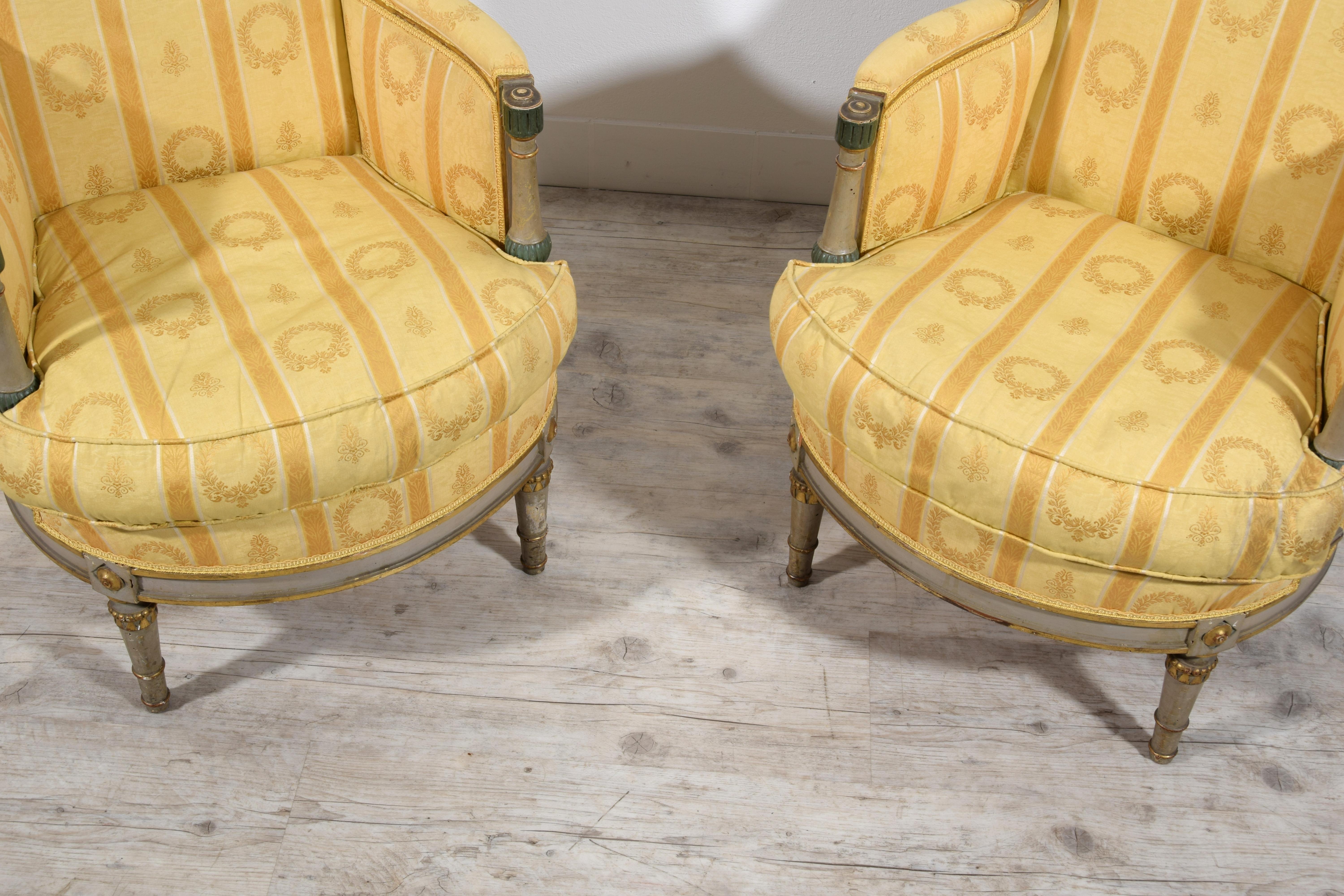 19th Century, Pair of French Lacquered and Giltwood Armchairs For Sale 14
