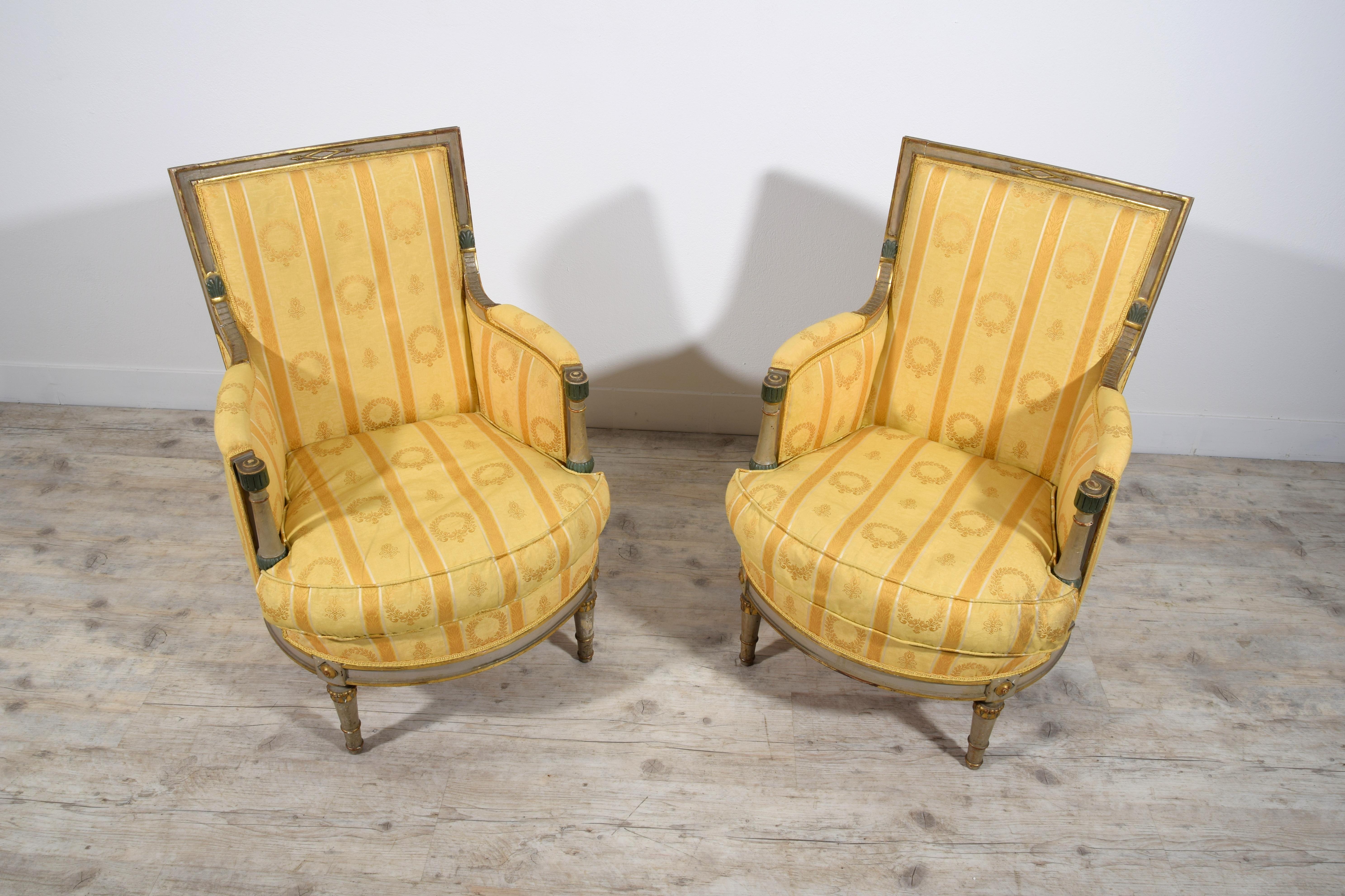 19th Century, Pair of French Lacquered and Giltwood Armchairs For Sale 15