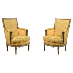 Antique 19th Century, Pair of French Lacquered and Giltwood Armchairs