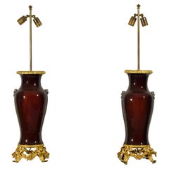 19th Century Pair of French Lamps with Chinese Ceramic Vase