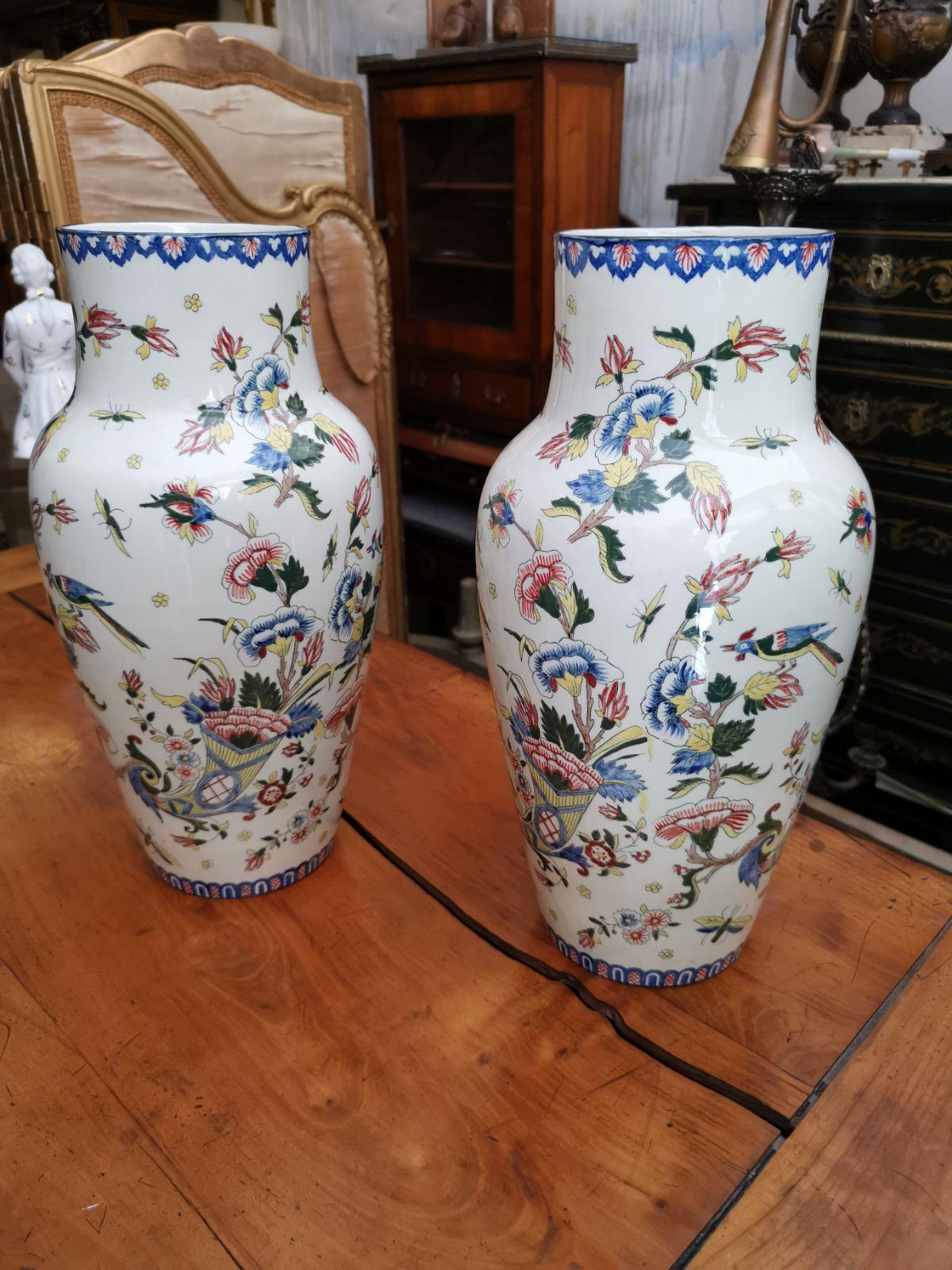 19th Century Pair of French Large Ceramic Vases Marked and Numbered by Gien 1