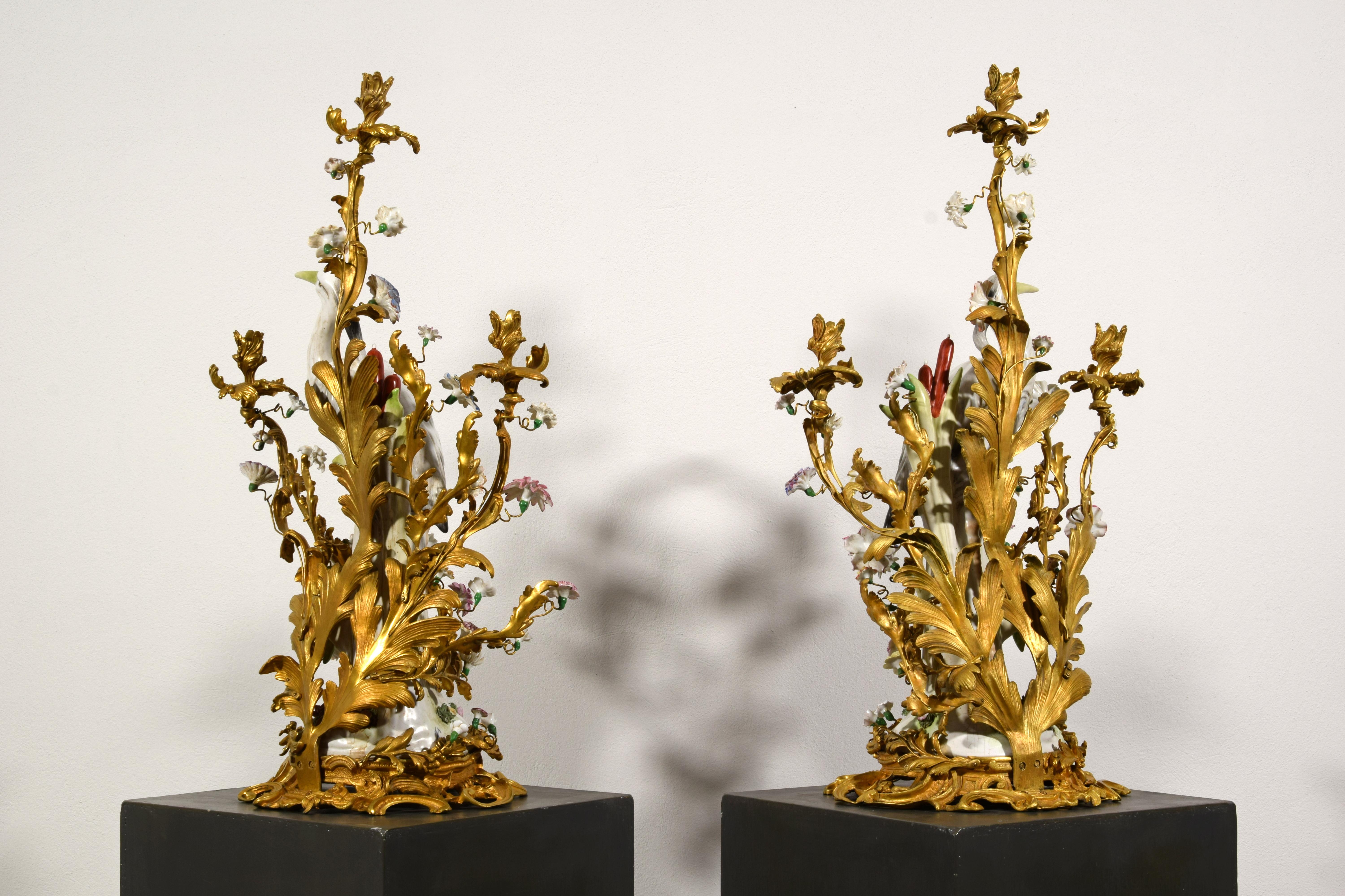 19th Century, Pair of French Large Gilt Bronze and Porcelain Candelabras For Sale 9