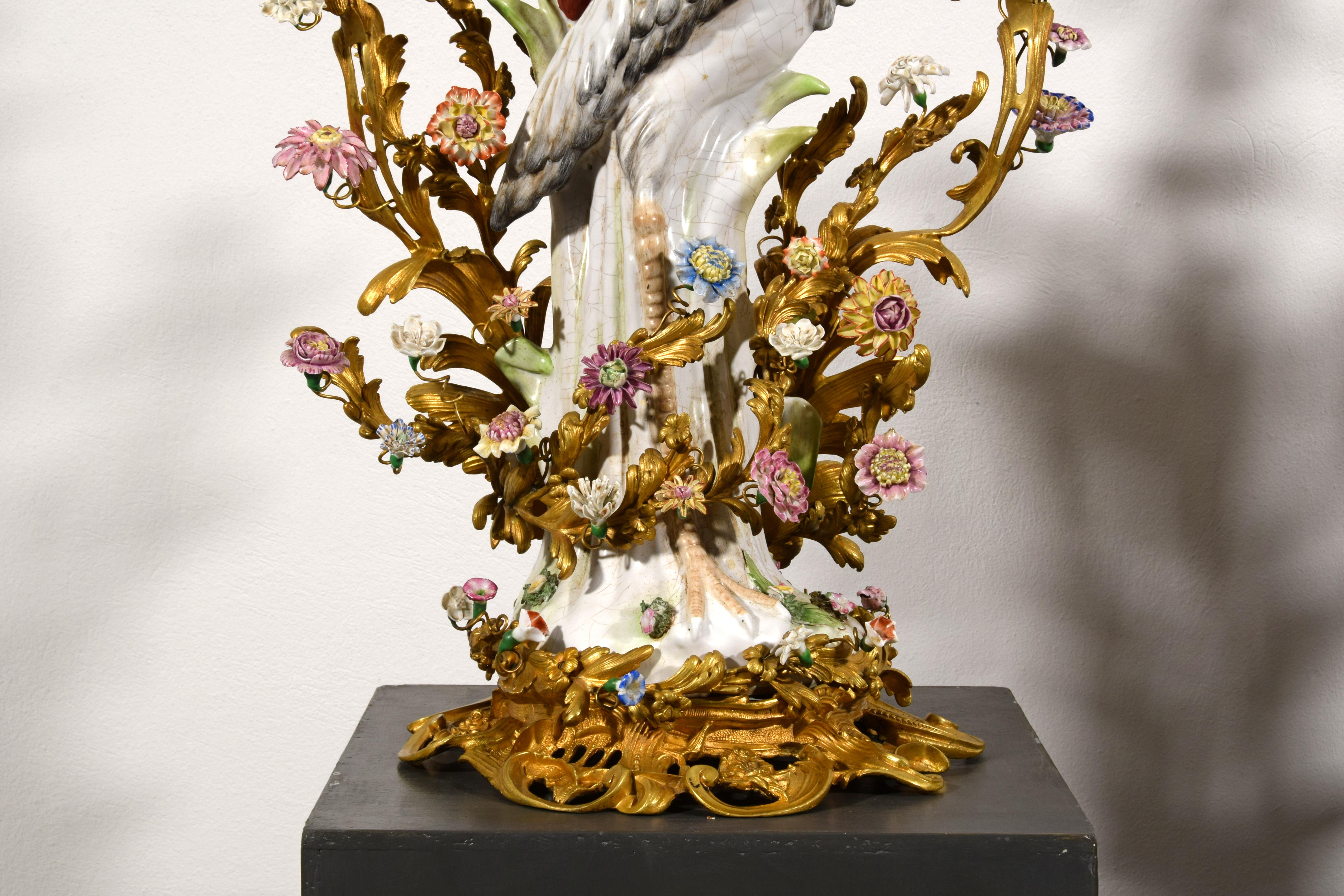 19th Century, Pair of French Large Gilt Bronze and Porcelain Candelabras For Sale 14