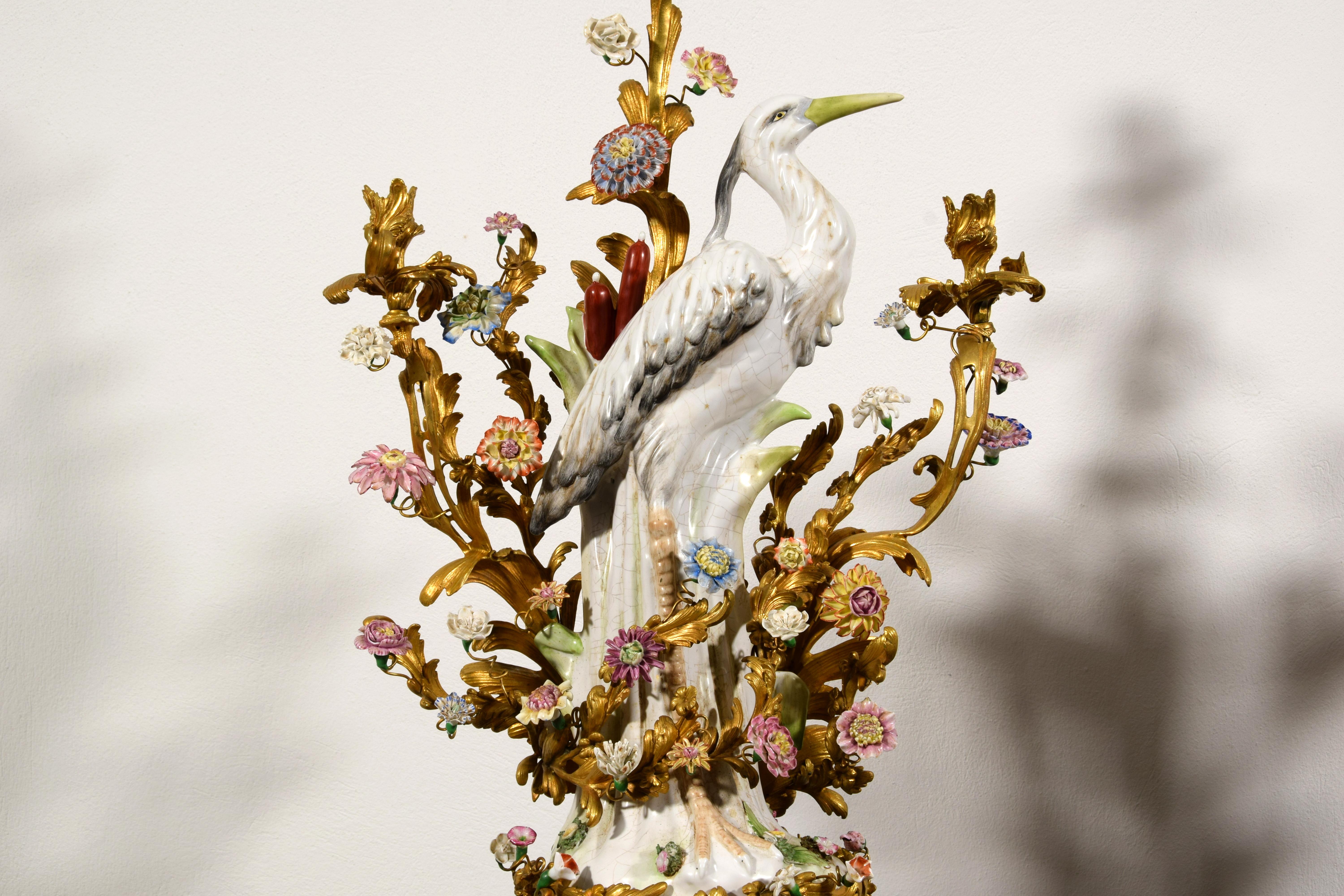 19th Century, Pair of French Large Gilt Bronze and Porcelain Candelabras For Sale 16