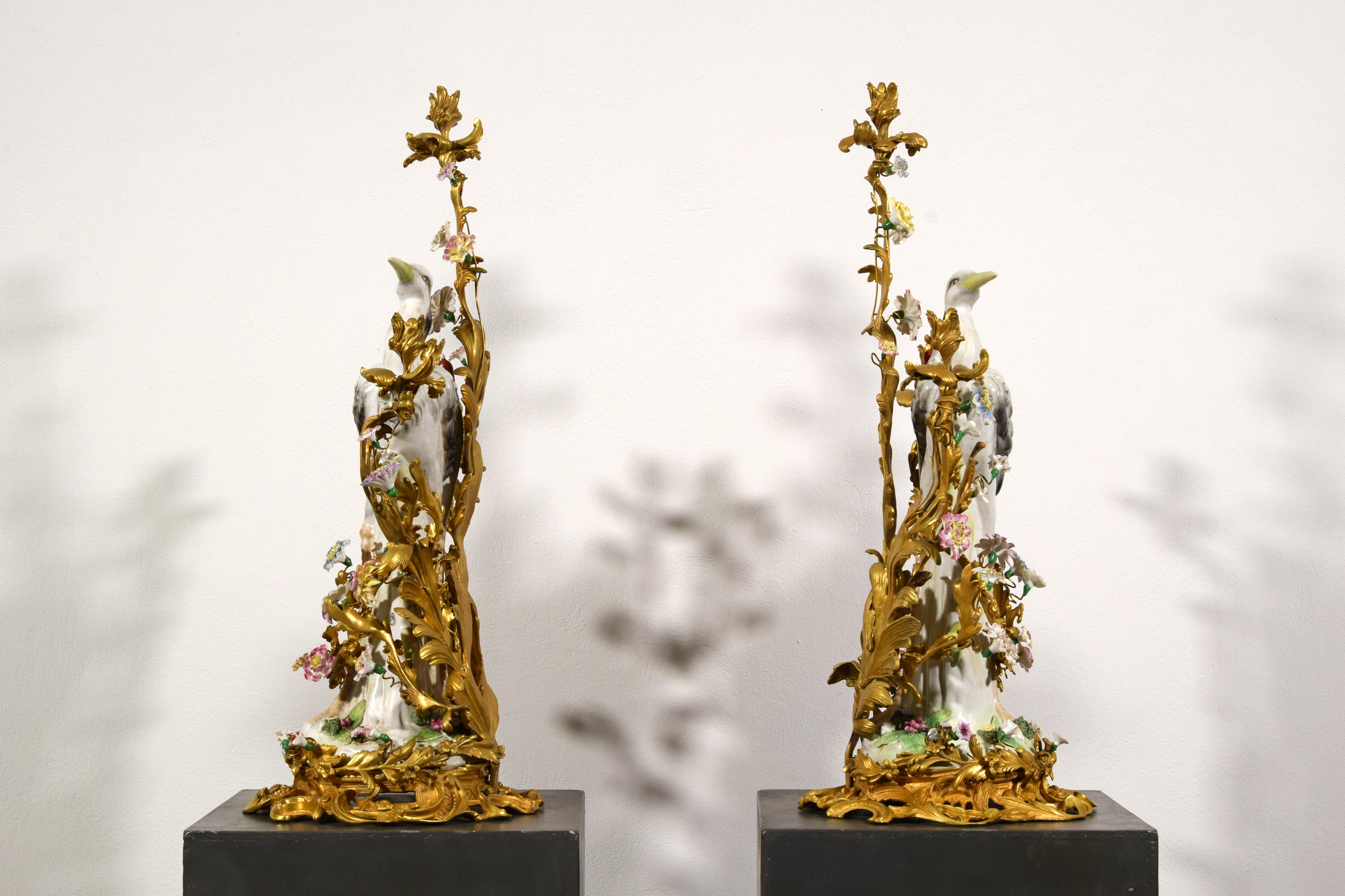 19th Century, Pair of French Large Gilt Bronze and Porcelain Candelabras For Sale 5