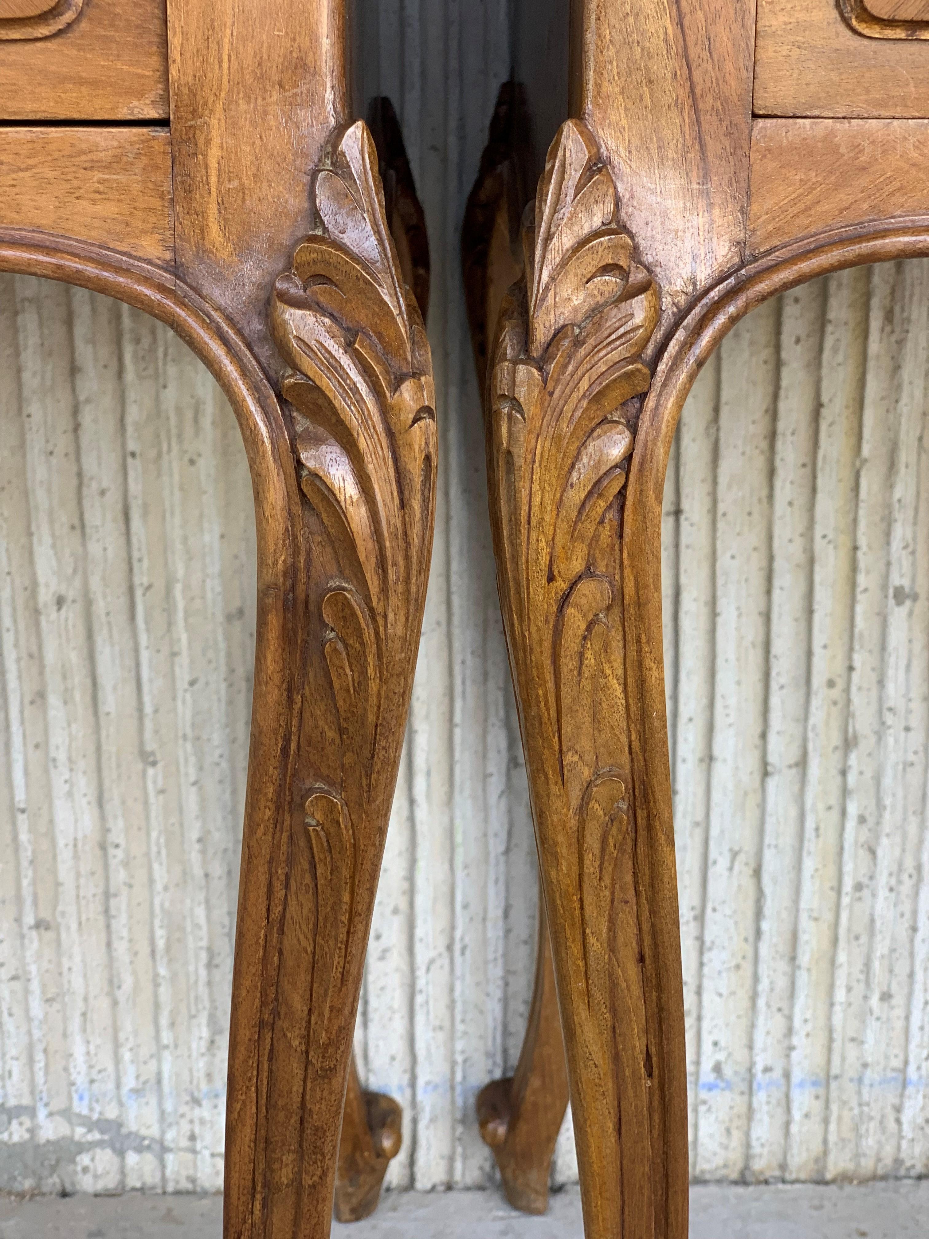 Marble 19th Century Pair of French Louis XV Carved Nightstands