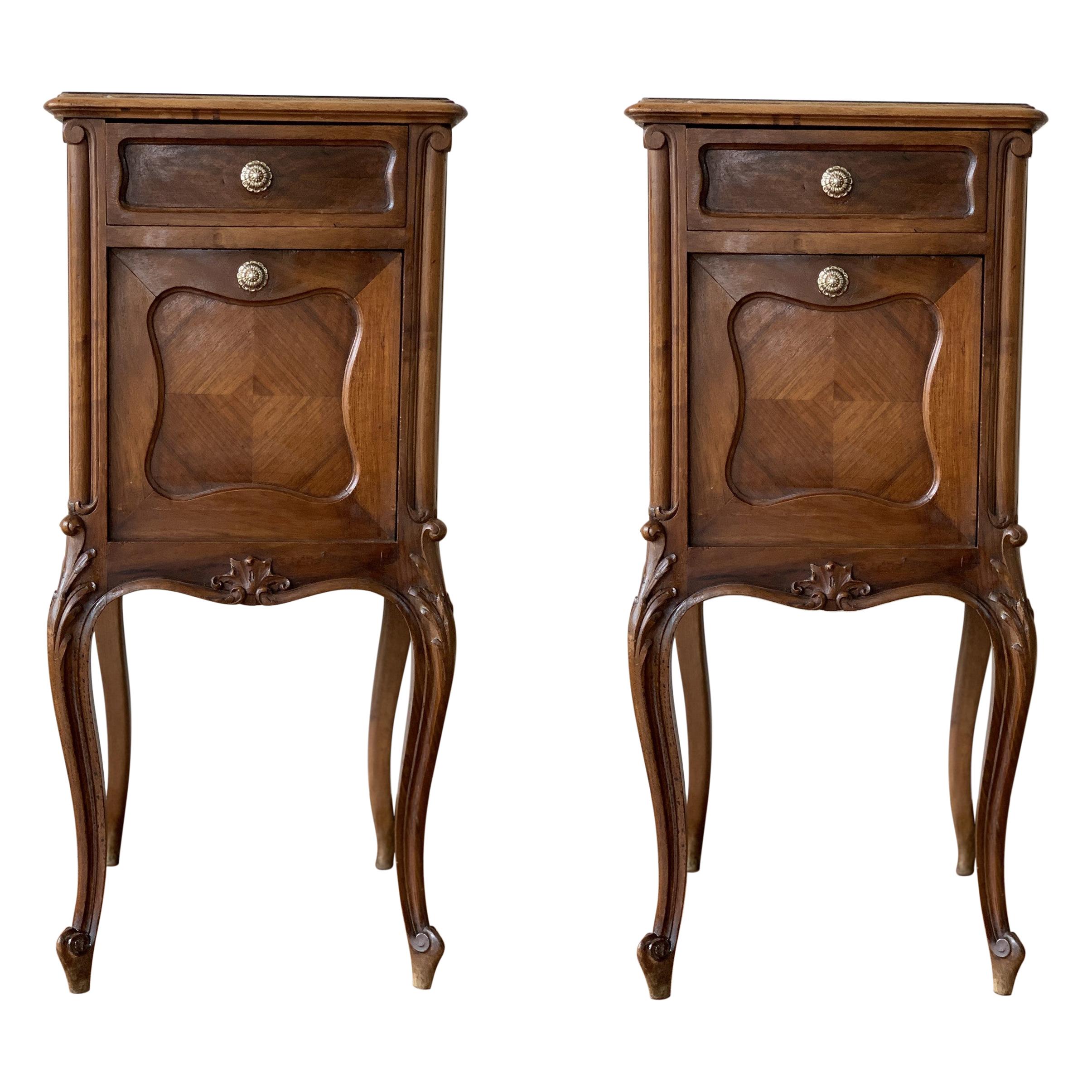 19th Century Pair of French Louis XV Carved Nightstands