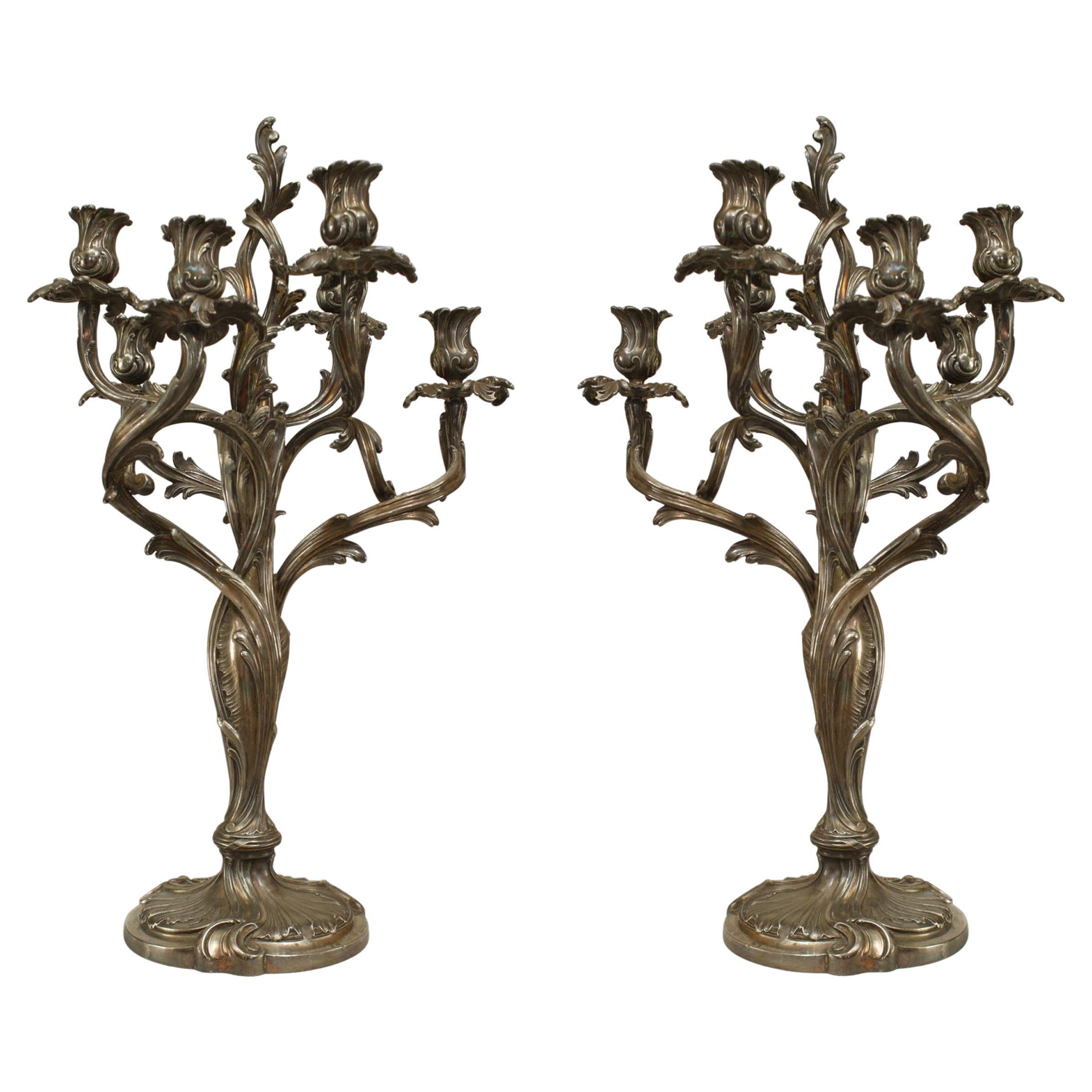 19th Century Pair of French Louis XV Silver Plate Candelabras