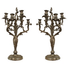 19th Century Pair of French Louis XV Silver Plate Candelabras