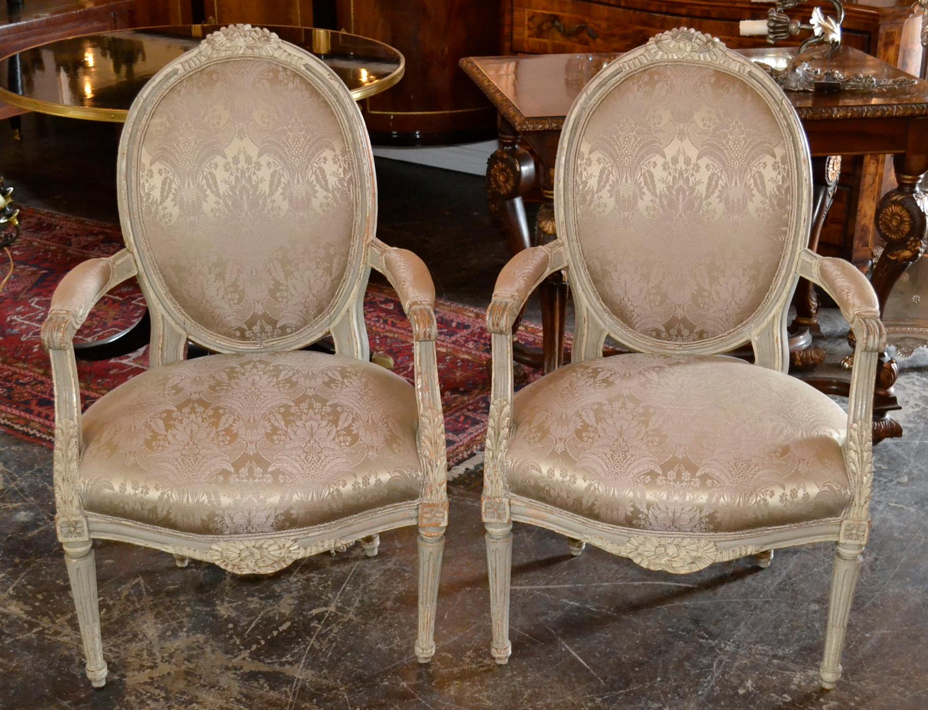 19th Century Pair of French Louis XVI Armchairs In Good Condition In Dallas, TX