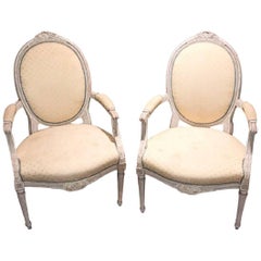 19th Century Pair of French Louis XVI Painted Armchairs