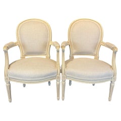 19th Century Pair of French Louis XVI Painted Neoclassical Fauteuil Armchairs